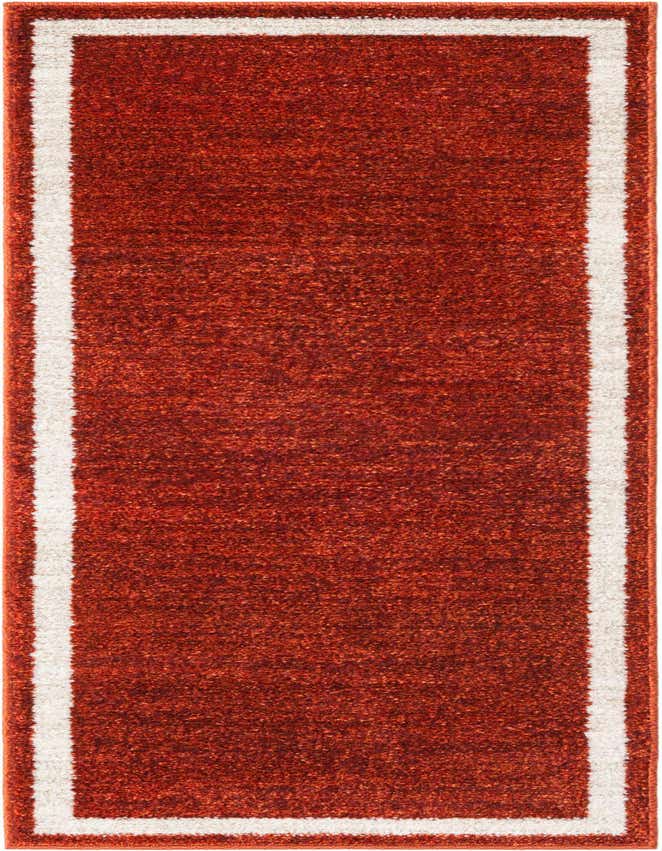 A 6 ft runner rug in a vibrant orange and red blend with a clean white border, suitable for a hallway or kitchen.
