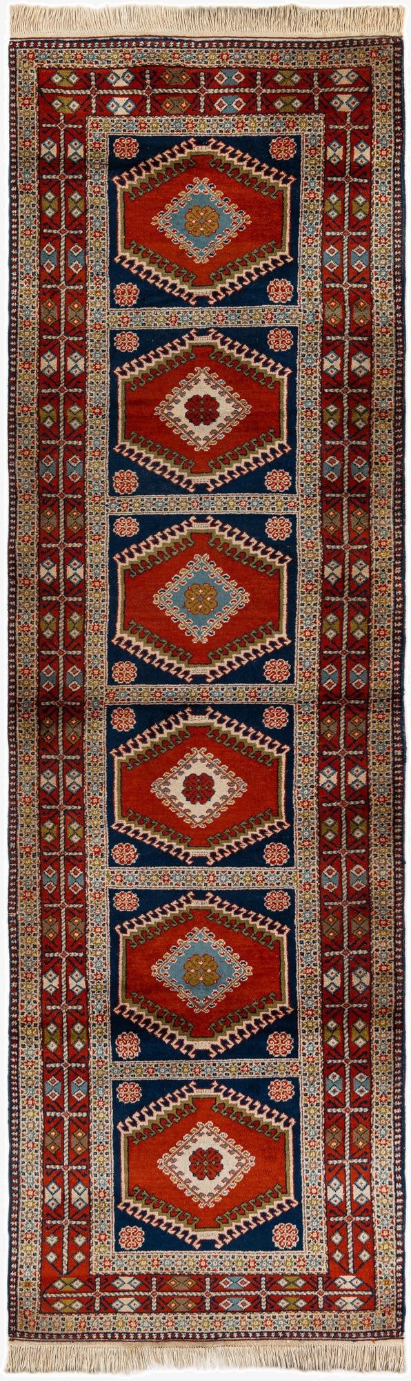  3' 4 x 11' 2  Hand Knotted Ardabil Wool Runner Rug