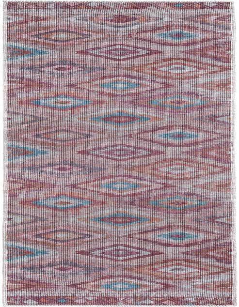 An 8 ft runner rug with a Southwestern tribal pattern in shades of orange, red, and teal, suitable for a hallway.