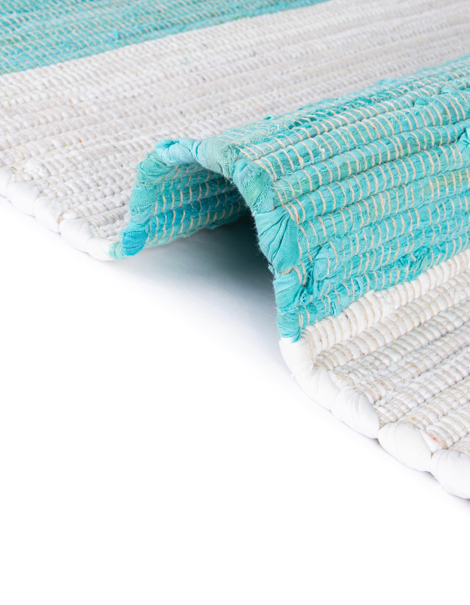 Turquoise and Ivory 2' 2 x 3' 1 Hand Woven Chindi Rag Rug | Rugs.com