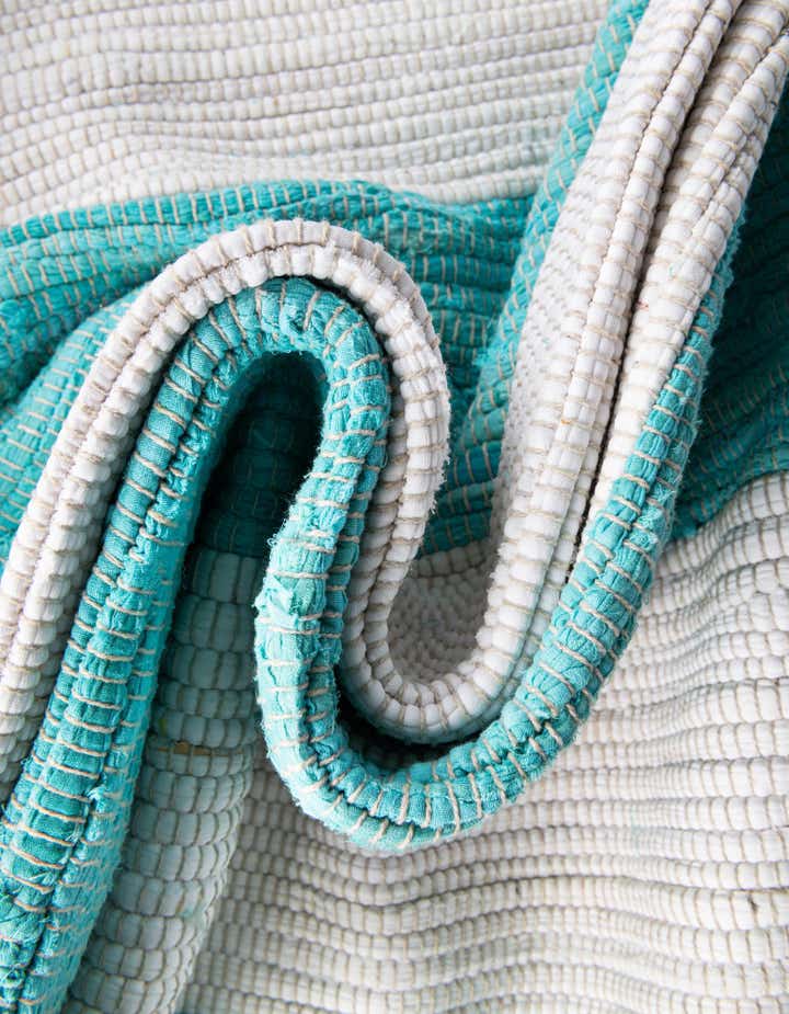 Turquoise and Ivory 7' 10 x 7' 10 Hand Woven Chindi Rag Square Rug ...