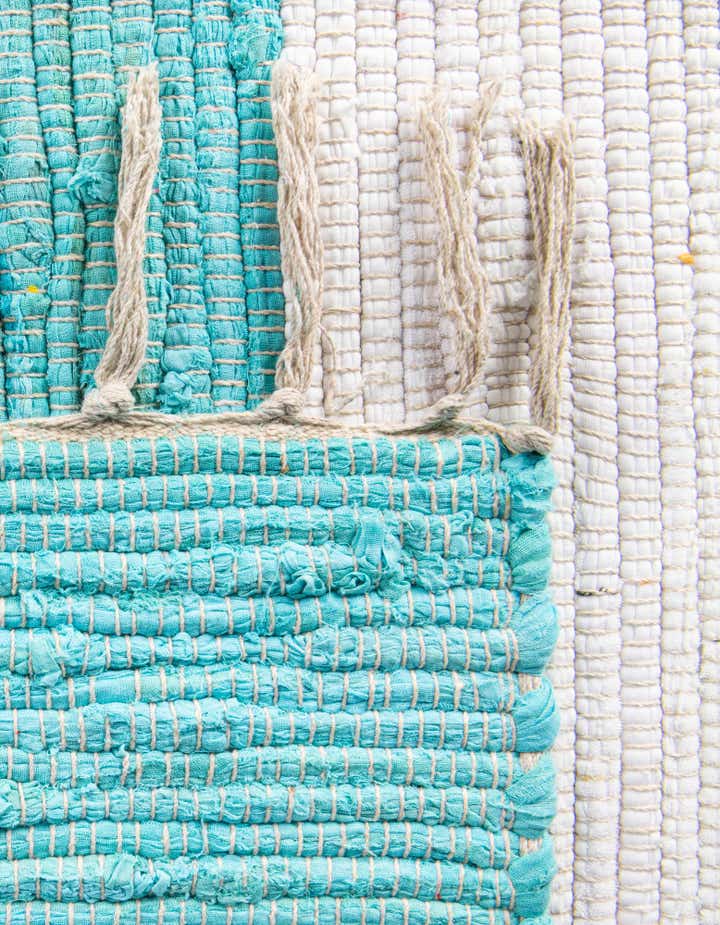 Turquoise and Ivory 7' 10 x 7' 10 Hand Woven Chindi Rag Square Rug ...