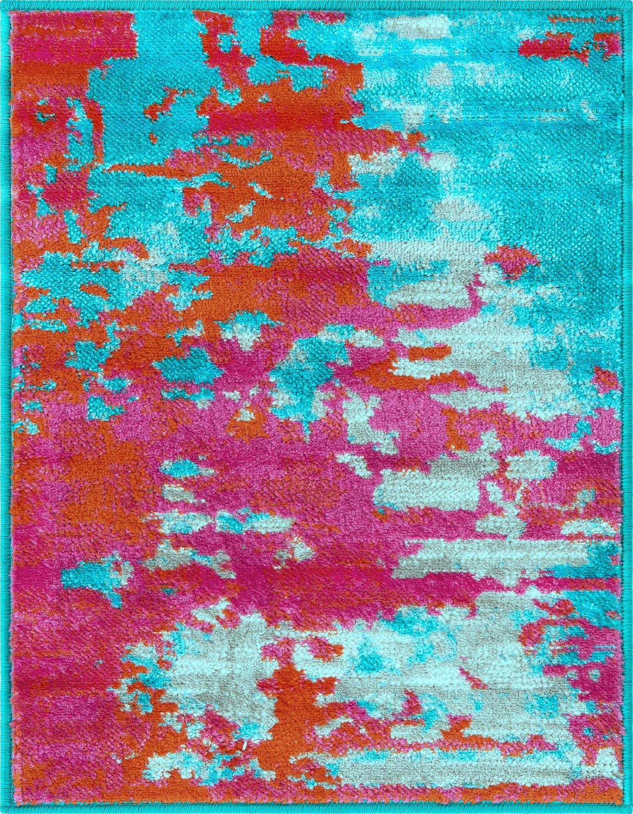 A 2x3 rectangular Azalea rug with a vibrant abstract pattern in shades of blue, orange, and fuchsia.