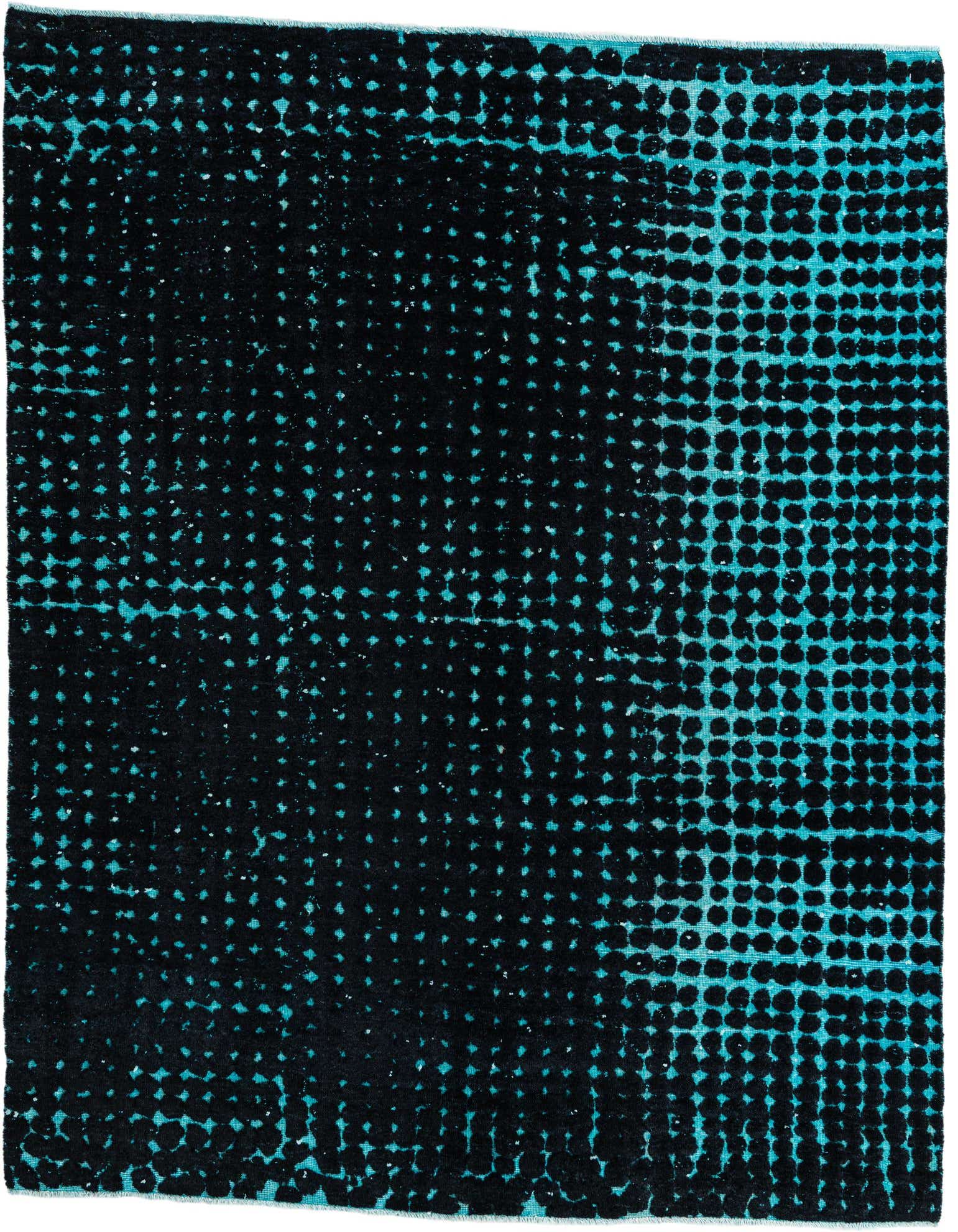 A rectangular 8x10 Darya Collection rug featuring an abstract modern pattern with varying shades of blue, suitable for a living room.