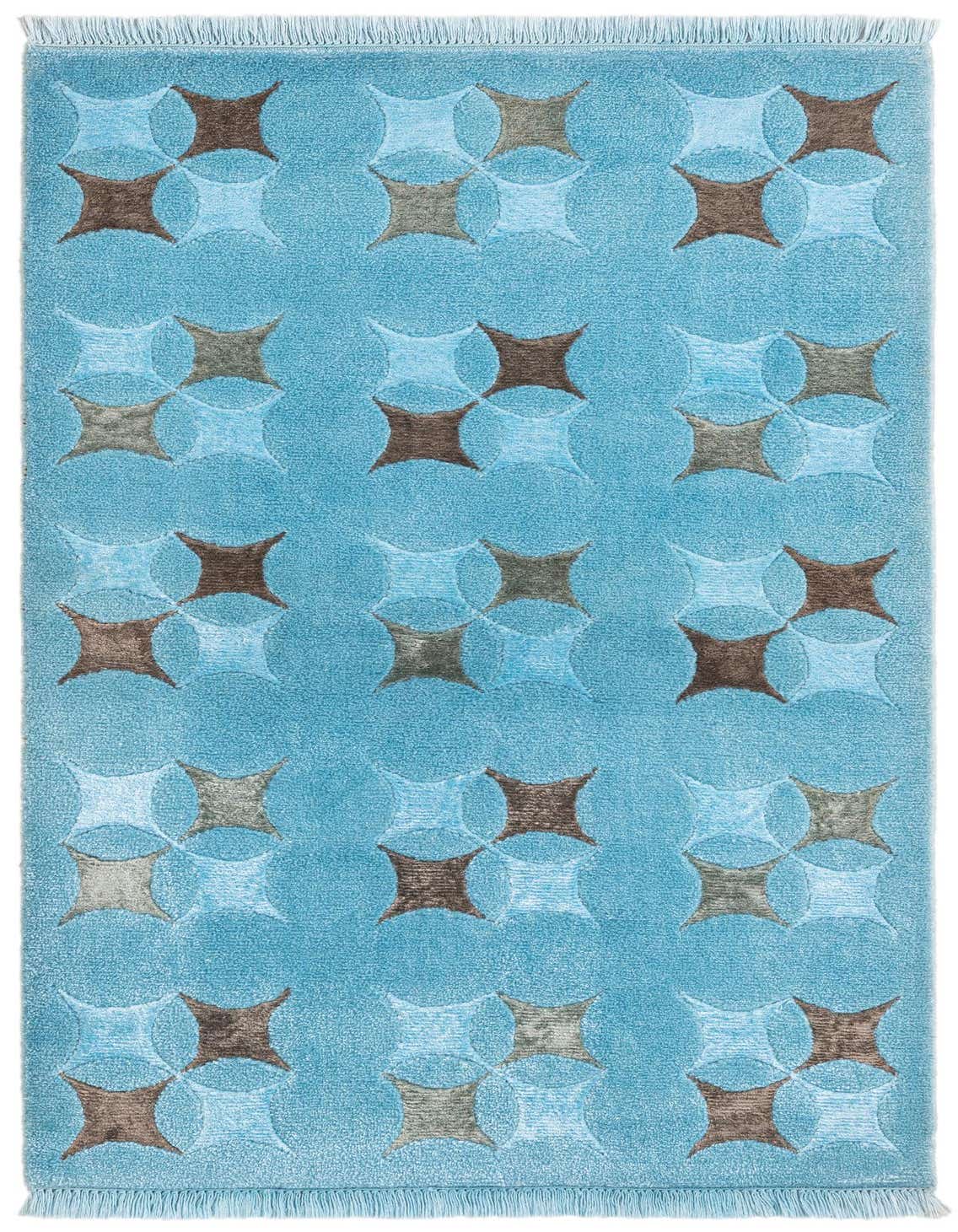A 3x5 rectangular Darya rug with a modern oriental pattern in varying shades of blue, brown, and gray.