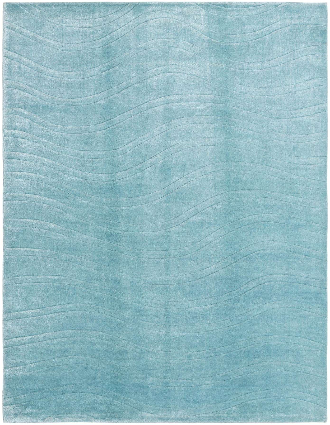 A 5x8 rectangular Darya rug in a vibrant blue color, featuring a modern wave pattern with a high pile, perfect for a living room.