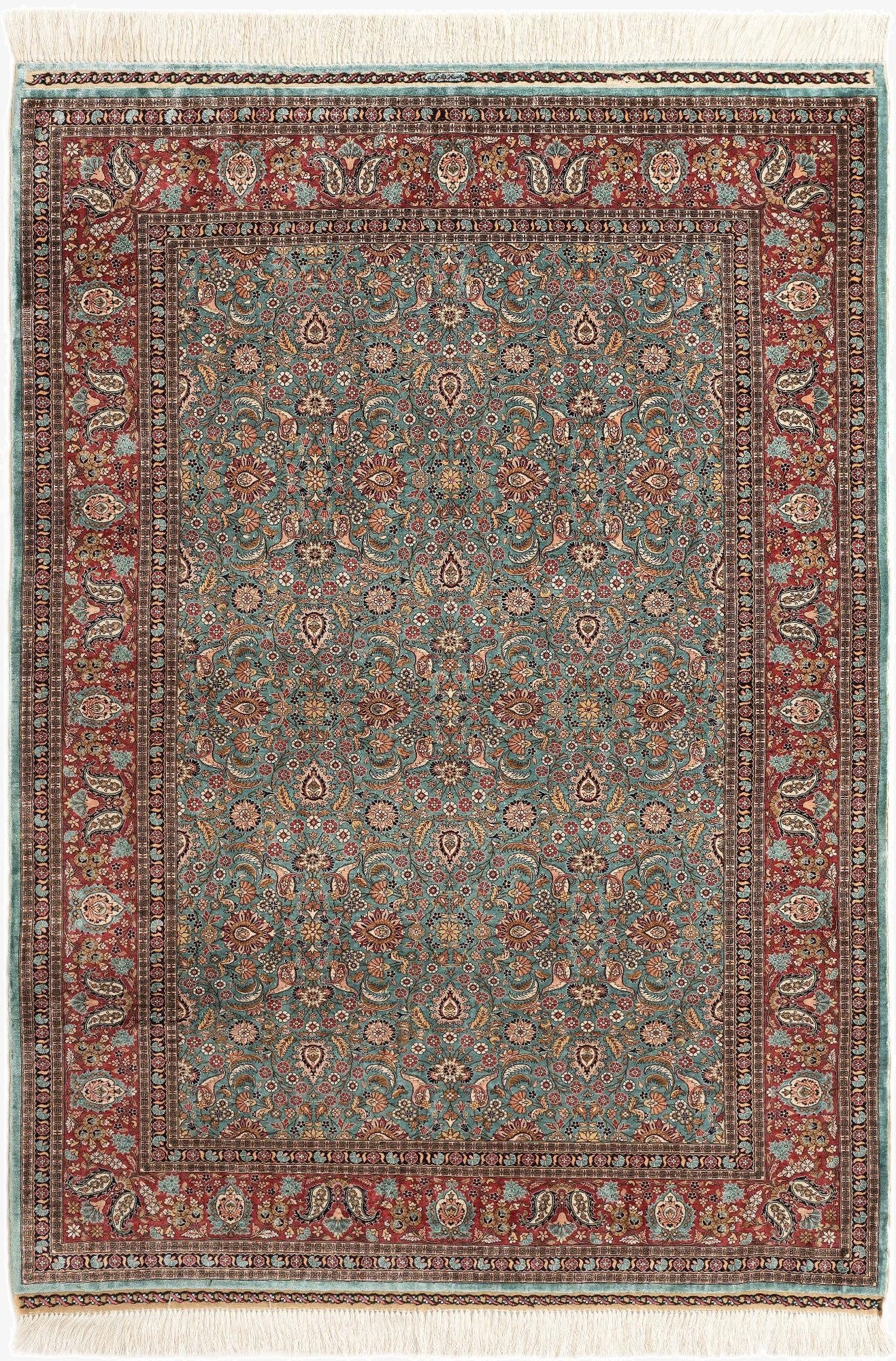  3' 10 x 5' 3  Hand Knotted Hereke Silk Rug