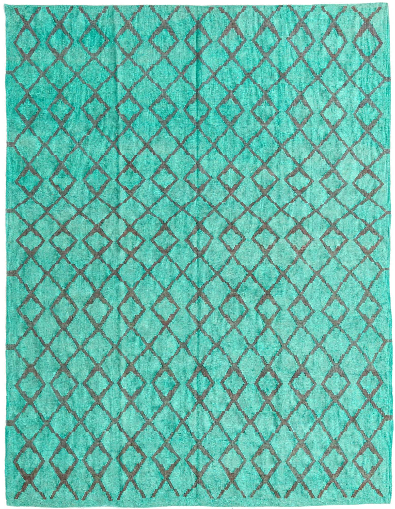 A 6x9 rectangular Kilim Modern wool rug in shades of blue with a repeating tribal diamond pattern.
