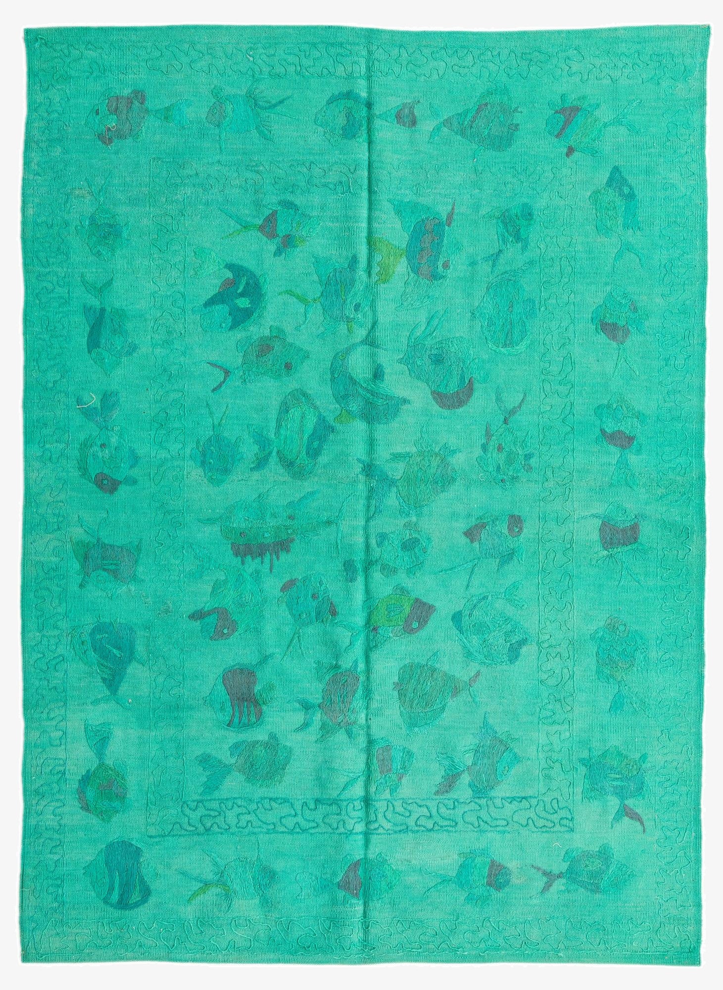  4' 7 x 6' 4  Hand Woven Kilim Suzani Wool Rug