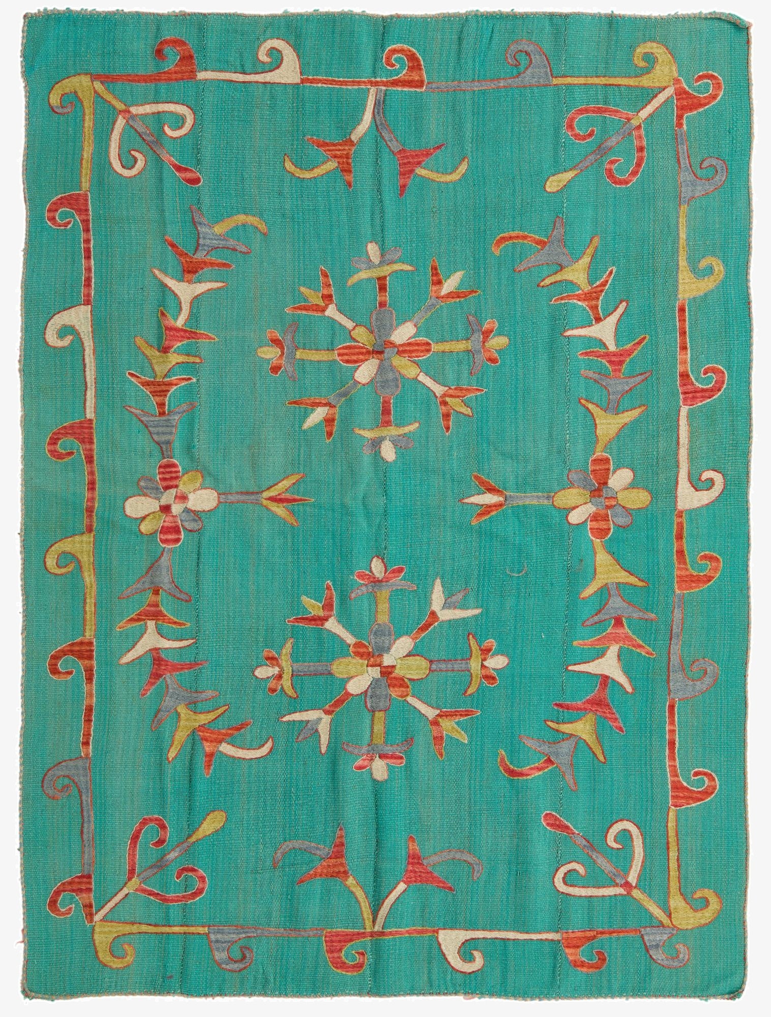  4' 9 x 6' 3  Hand Woven Kilim Suzani Wool Rug