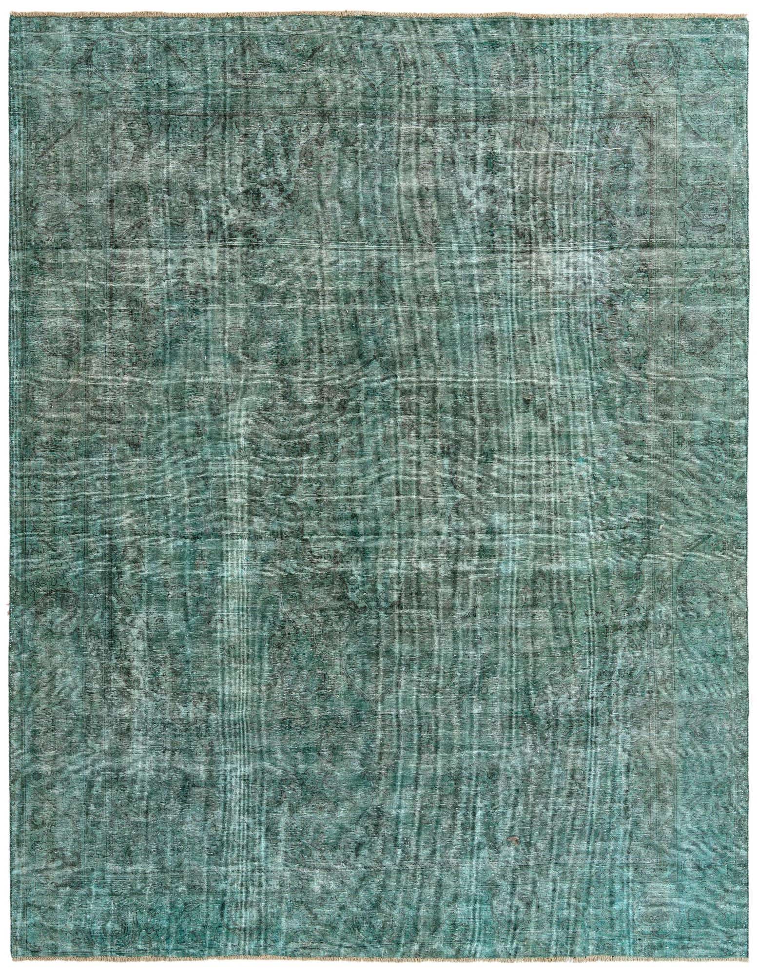 A large 9x12 rectangular Ultra Vintage wool rug in shades of blue with a distressed Persian pattern, suitable for a living room.