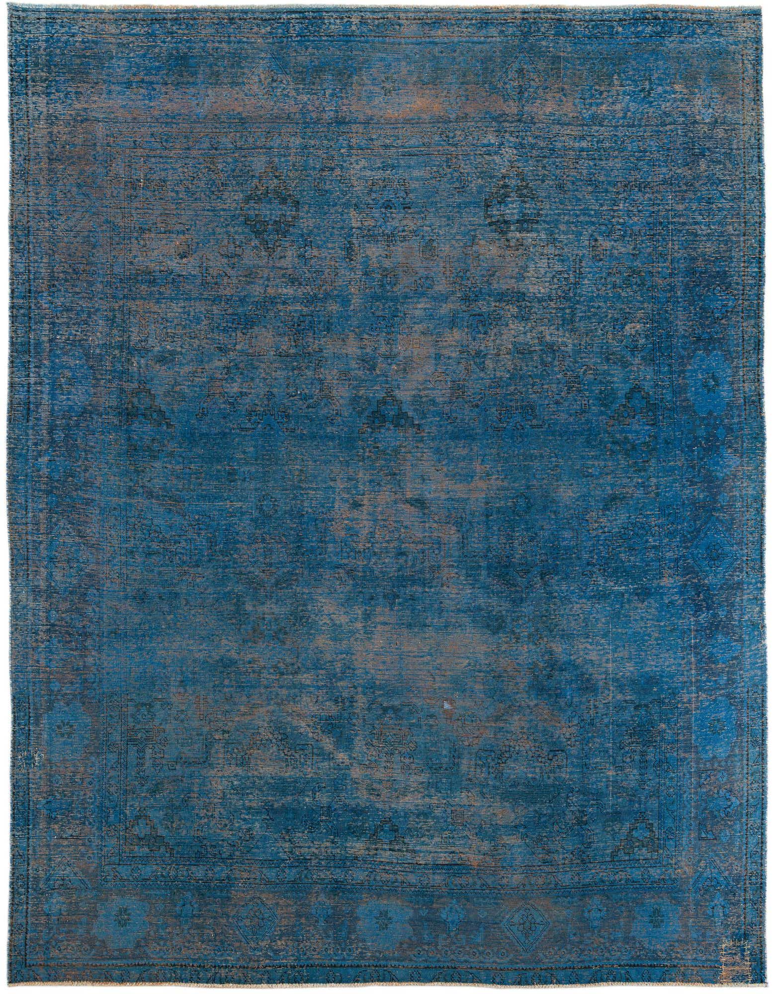 A 10x12 rectangular Ultra Vintage rug in varying shades of blue with a faded Persian medallion pattern, suitable for an indoor living space.