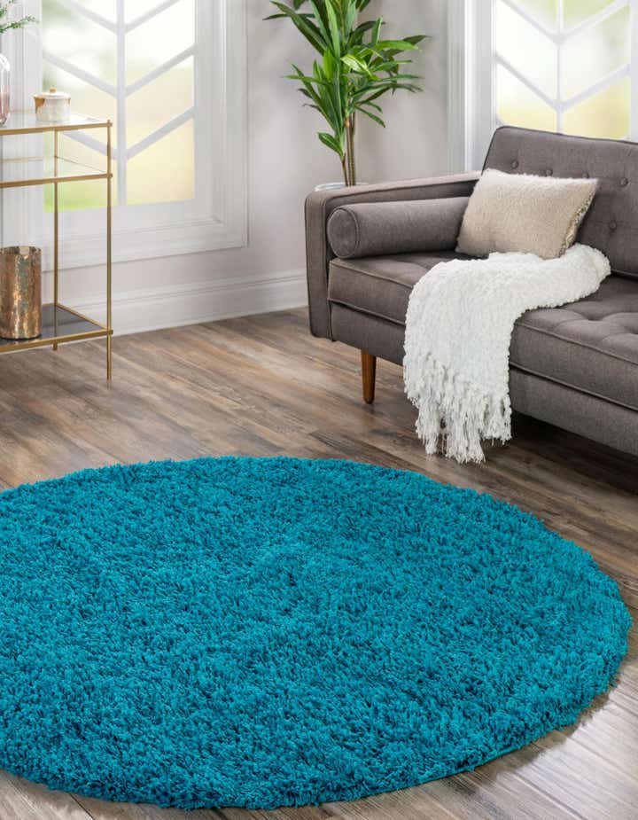 Turquoise 7' 10 x 7' 10 Solid Shag Round Rug | Rugs.com