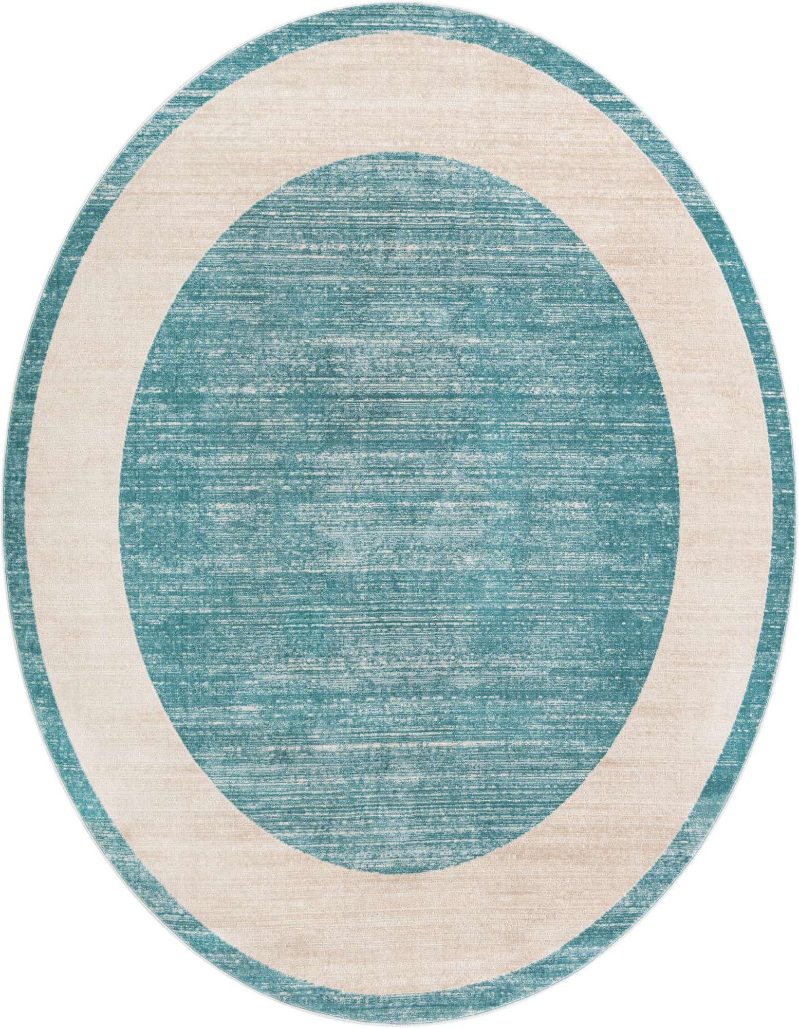 A round 8' blue and beige rug from the Uptown collection, featuring a large central blue circle framed by a thick beige border.