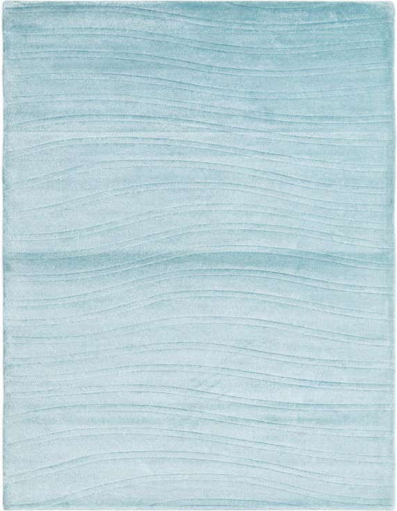 A light blue 10 ft runner rug with a modern wavy pattern, ideal for a hallway or indoor space.