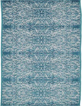 A 13 ft runner rug featuring a distressed medallion pattern in varying shades of blue and white, ideal for a hallway.