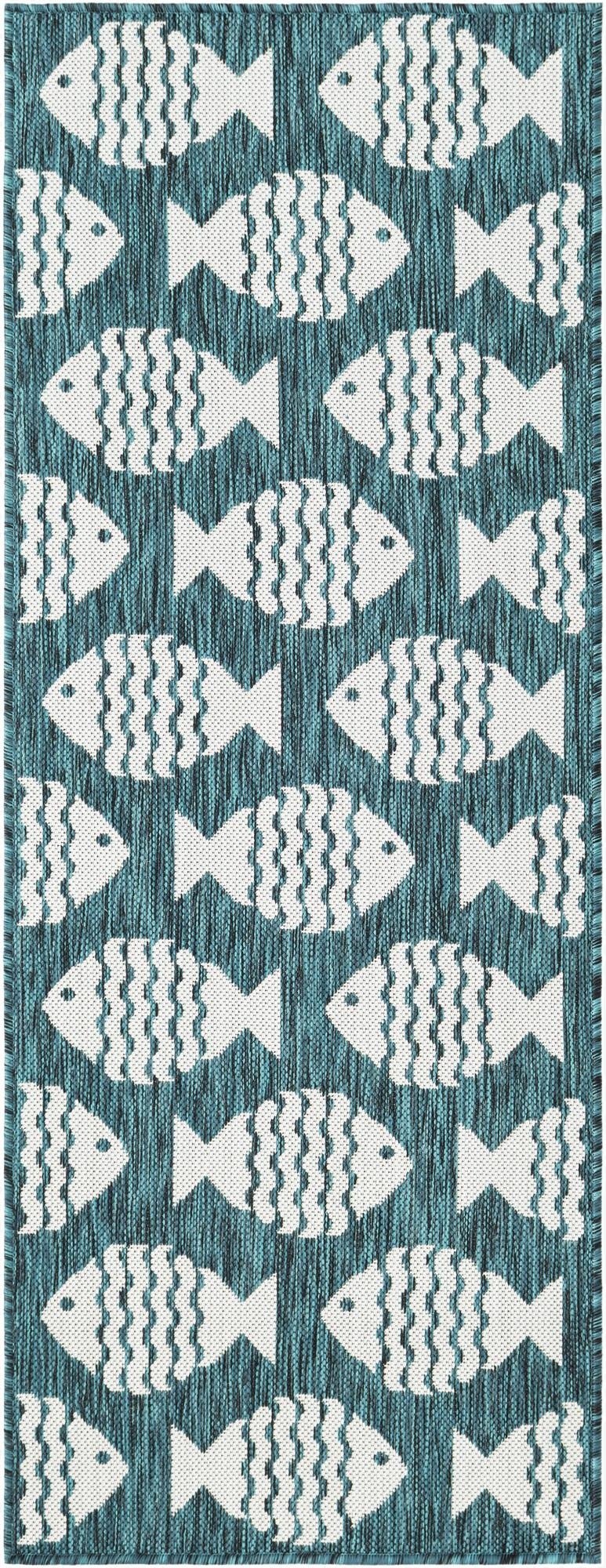  2' x 5' 3  Washable Coastal Indoor / Outdoor Runner Rug