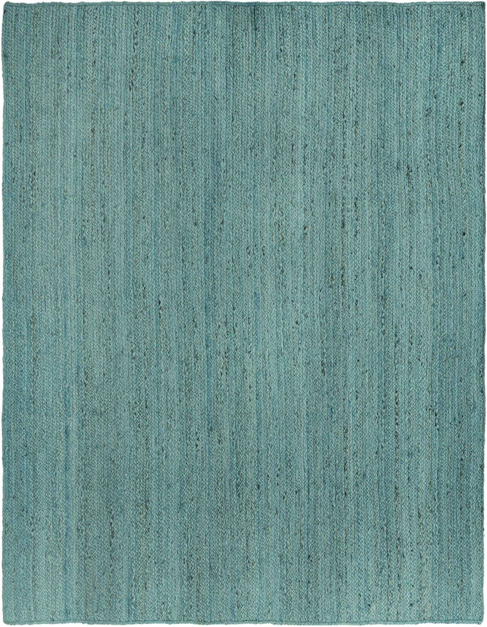 A square 8' 0 x 8' 0 blue jute area rug with a textured, flatweave construction, suitable for various indoor rooms.