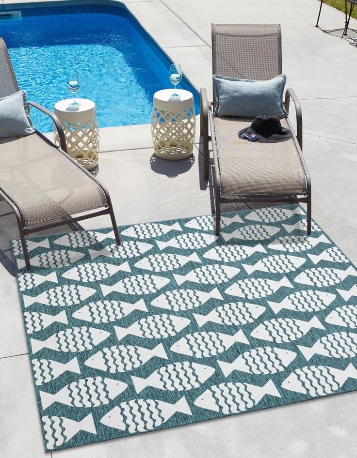 Detail image of  12' x 12'  Washable Coastal Indoor / Outdoor Square Rug