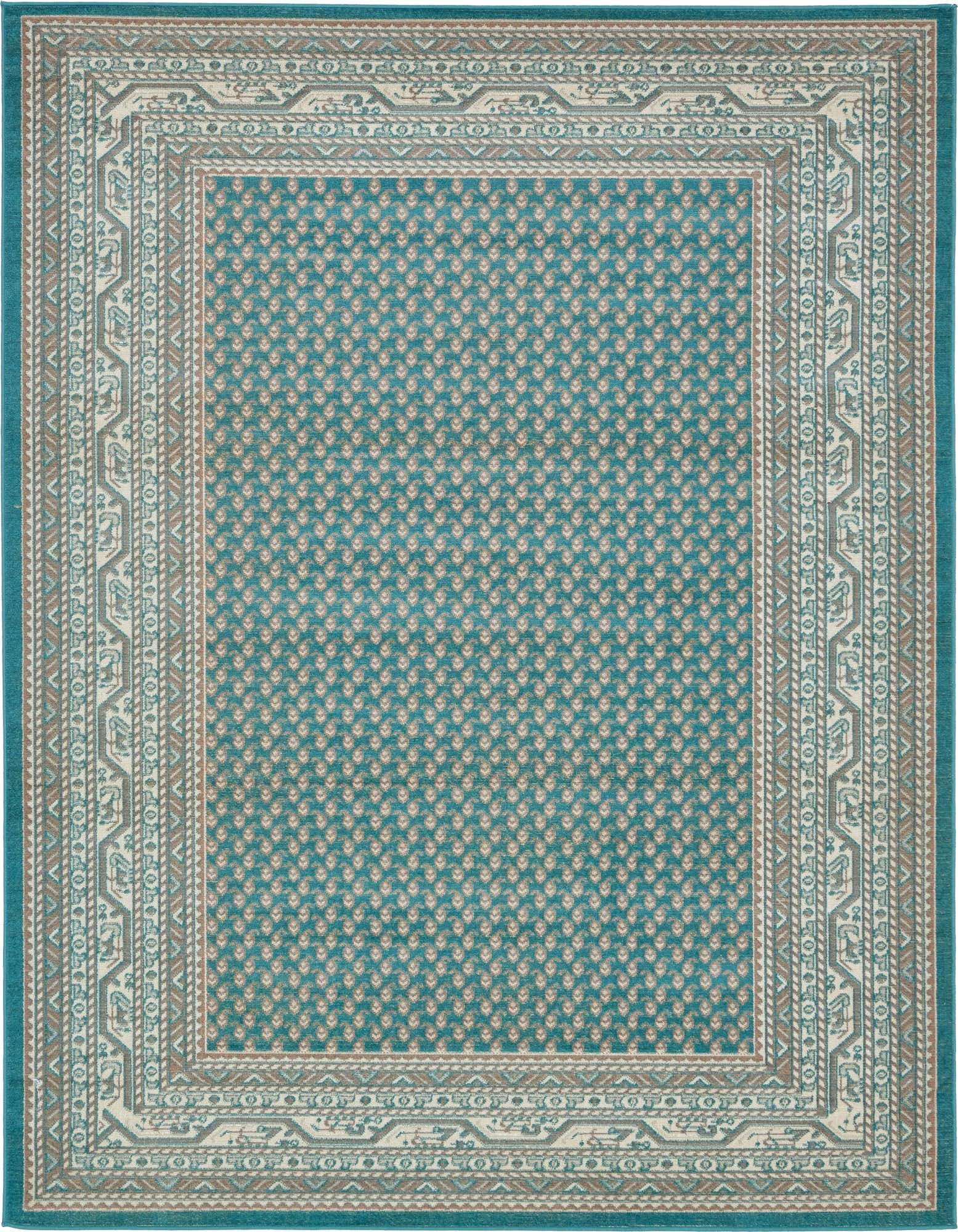 A 5'x5' square blue Southwestern rug with a detailed border and subtle pattern, suitable for indoor spaces.