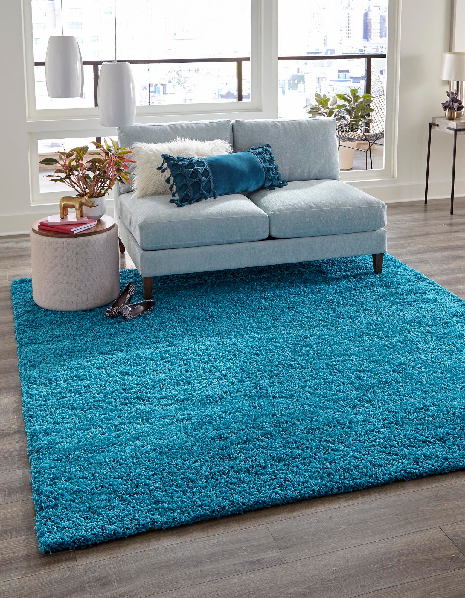 Turquoise 8' x 8' Solid Shag Square Rug | Rugs.com
