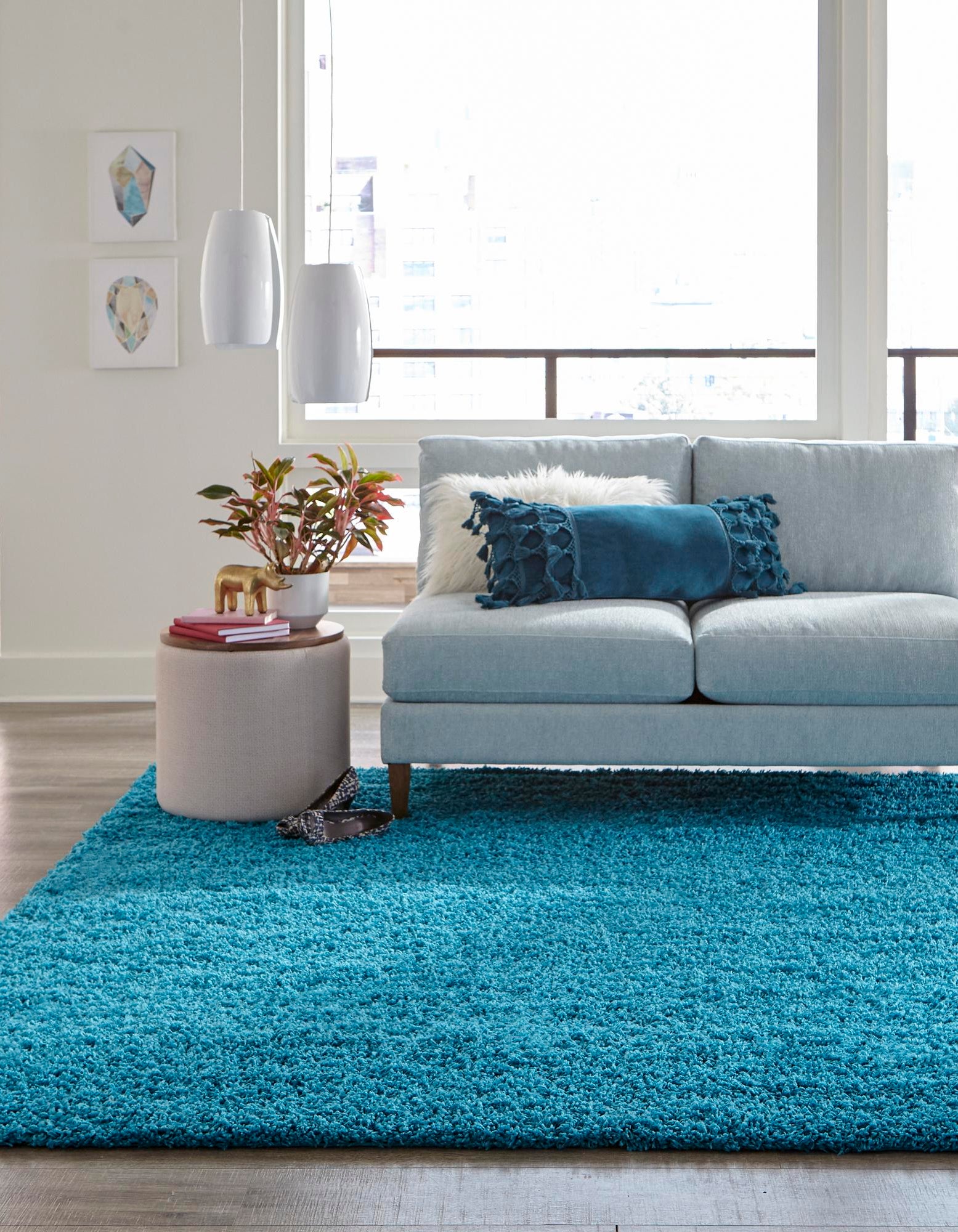 Turquoise 8' x 8' Solid Shag Square Rug | Rugs.com