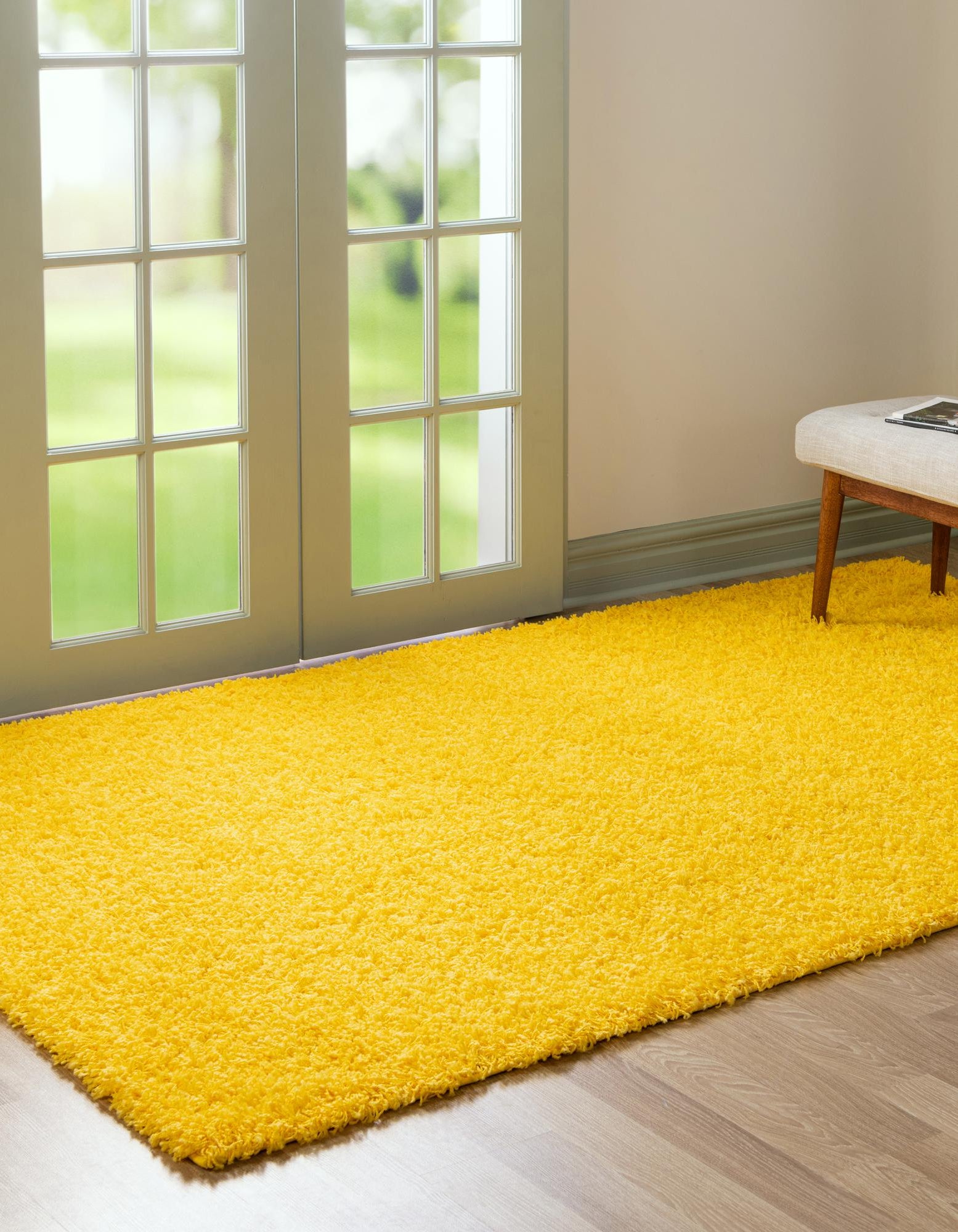 Tuscan Sun Yellow 5' x 8' Solid Shag Rug | Rugs.com