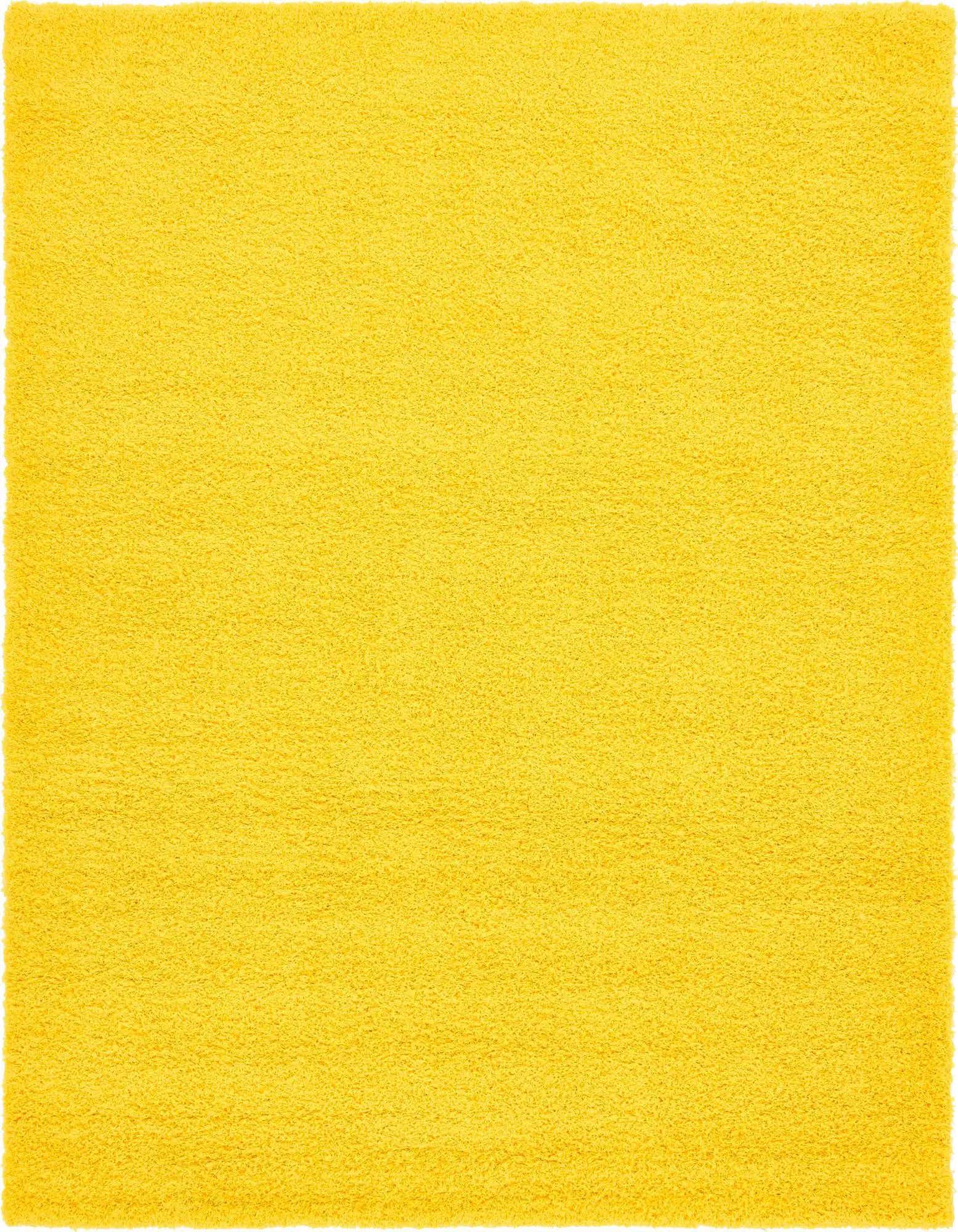 A vibrant 8x10 rectangular yellow shag rug with a plush, textured pile, perfect for a modern living room or bedroom.