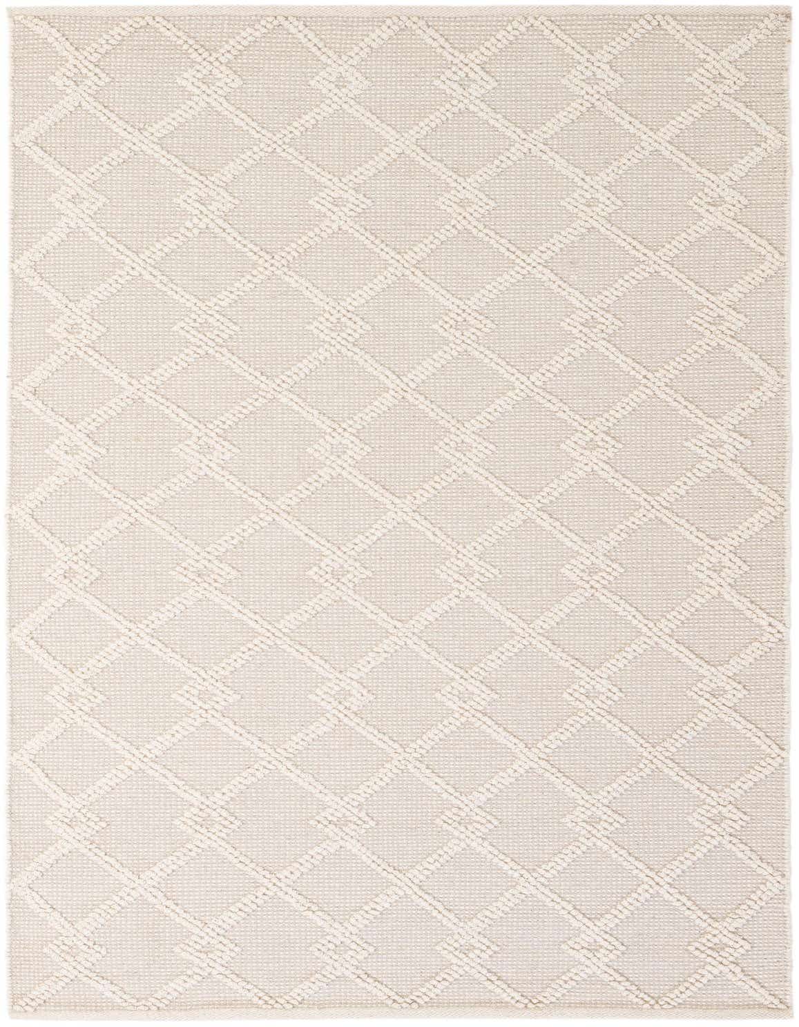 A 4x6 rectangular Jill Zarin Dorset rug in shades of cream and tan with a modern geometric diamond pattern.