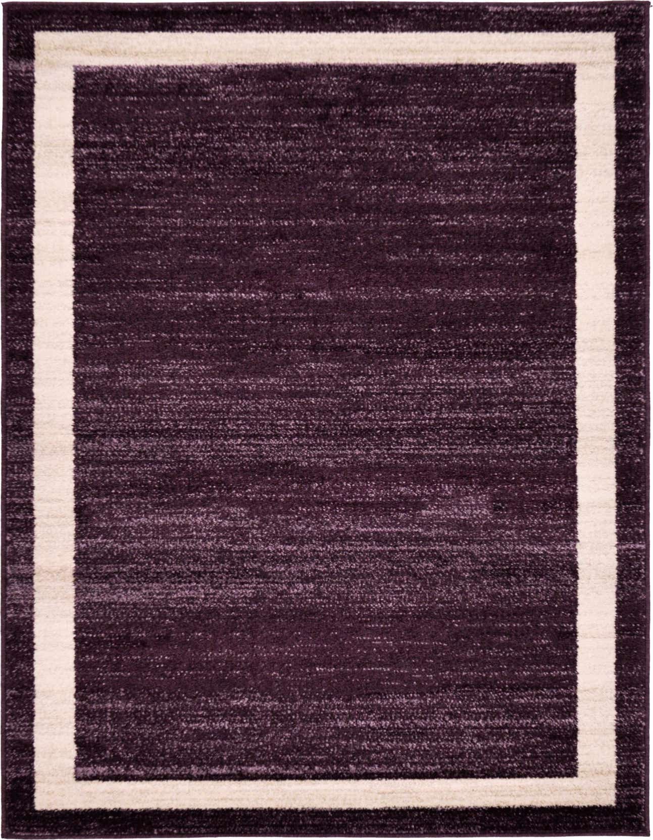 A 3x5 rectangular purple area rug with a cream border, featuring a medium pile texture.