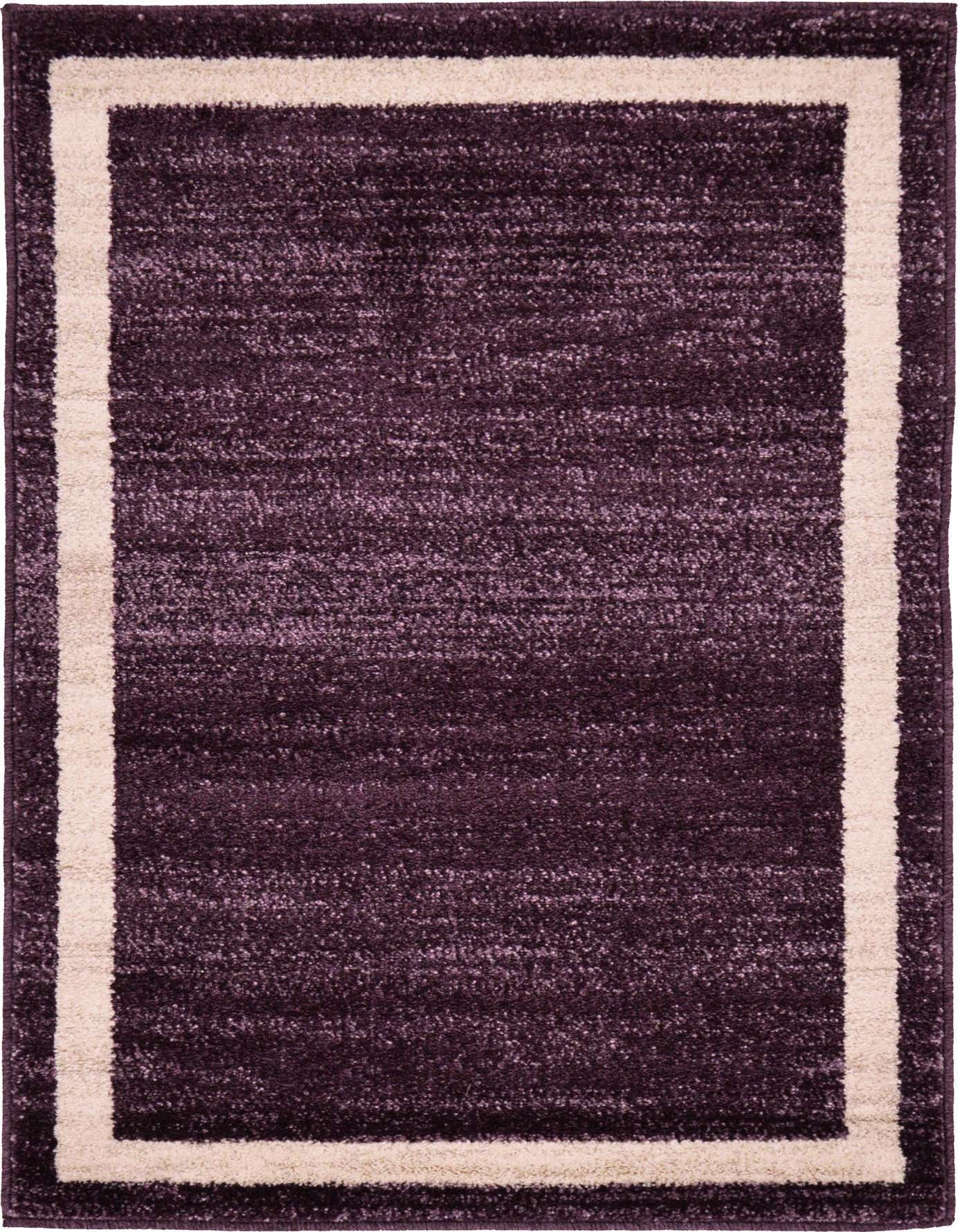 A 2x3 rectangular purple area rug with a cream border, featuring a medium pile texture.