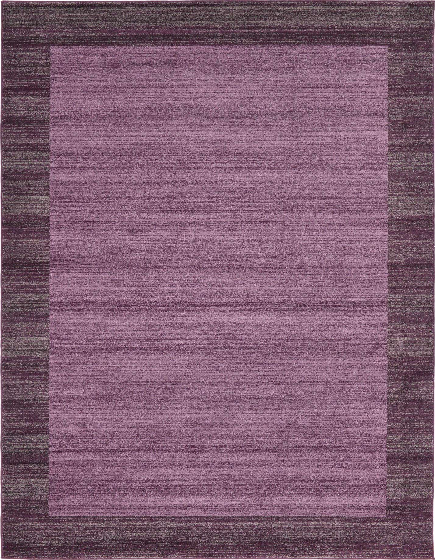 A 7x10 rectangular purple area rug with a darker purple border, featuring a subtle textured solid pattern, ideal for a living room.