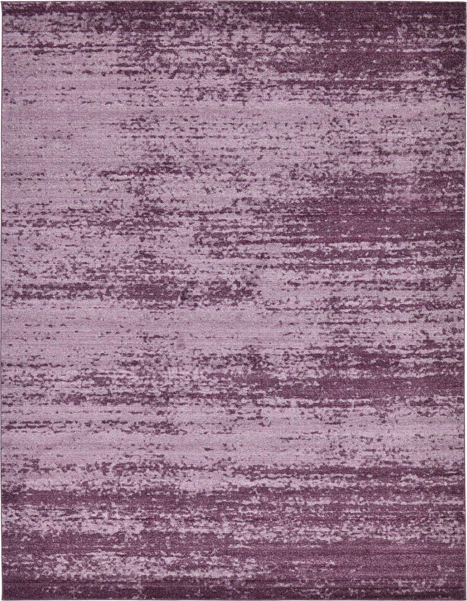 A 10x13 rectangular Angelica rug by Rugs.com featuring an abstract, distressed pattern in varying shades of purple.