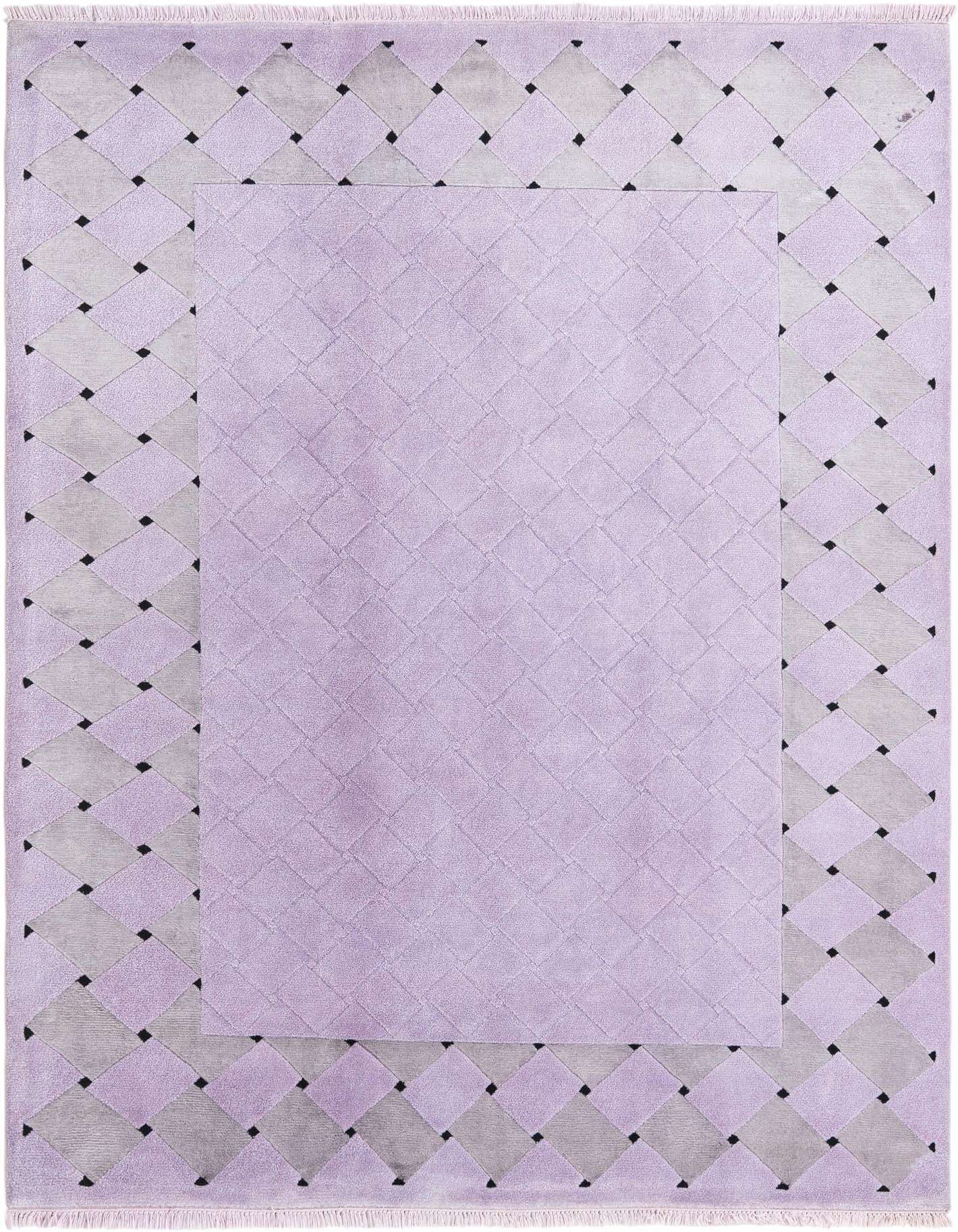 A 5x8 rectangular Darya rug in shades of purple with a modern geometric pattern and fringe.