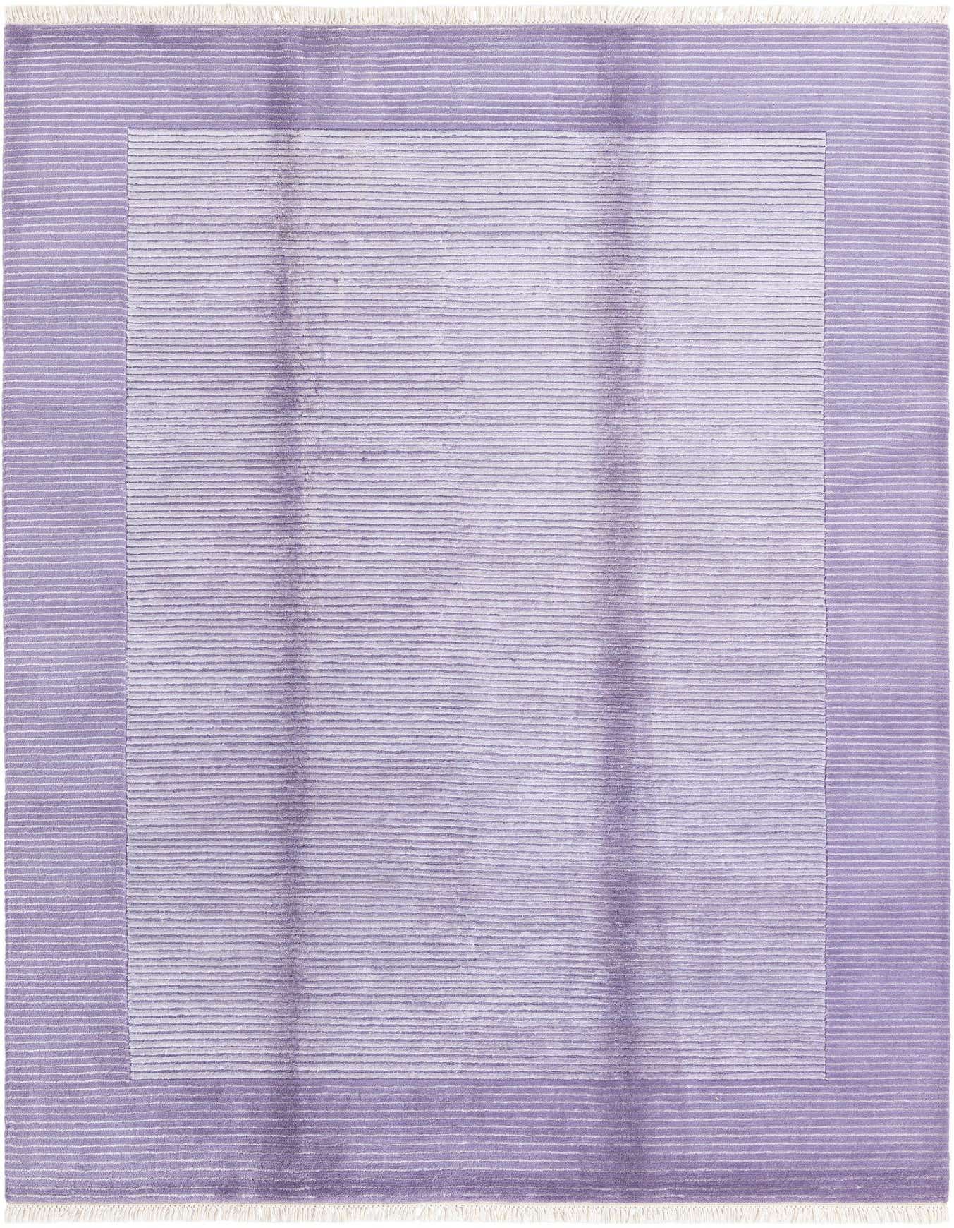 A 5x8 rectangular Darya area rug in varying shades of purple with a subtle striped modern Persian pattern, ideal for a living room.