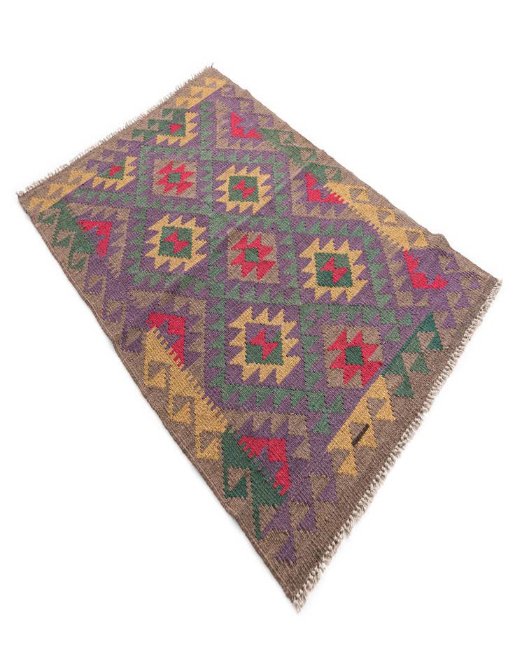 Detail image of  3' 5 x 5'  Hand Woven Kilim Maymana Wool Rug