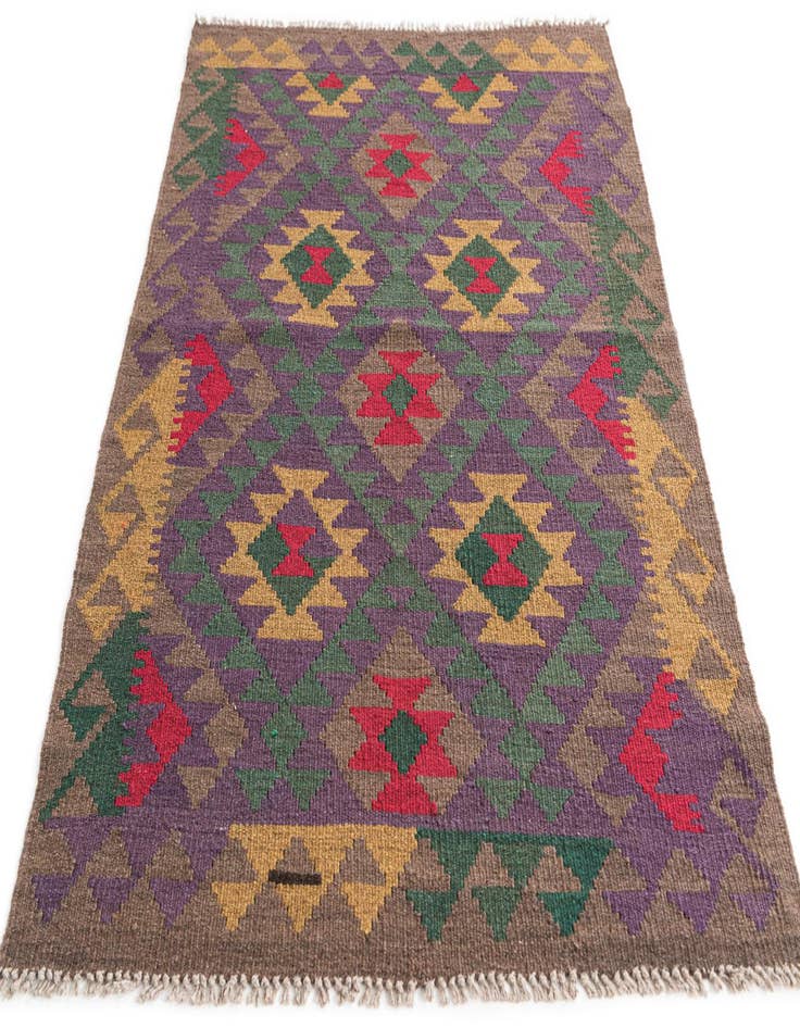 Detail image of  3' 5 x 5'  Hand Woven Kilim Maymana Wool Rug