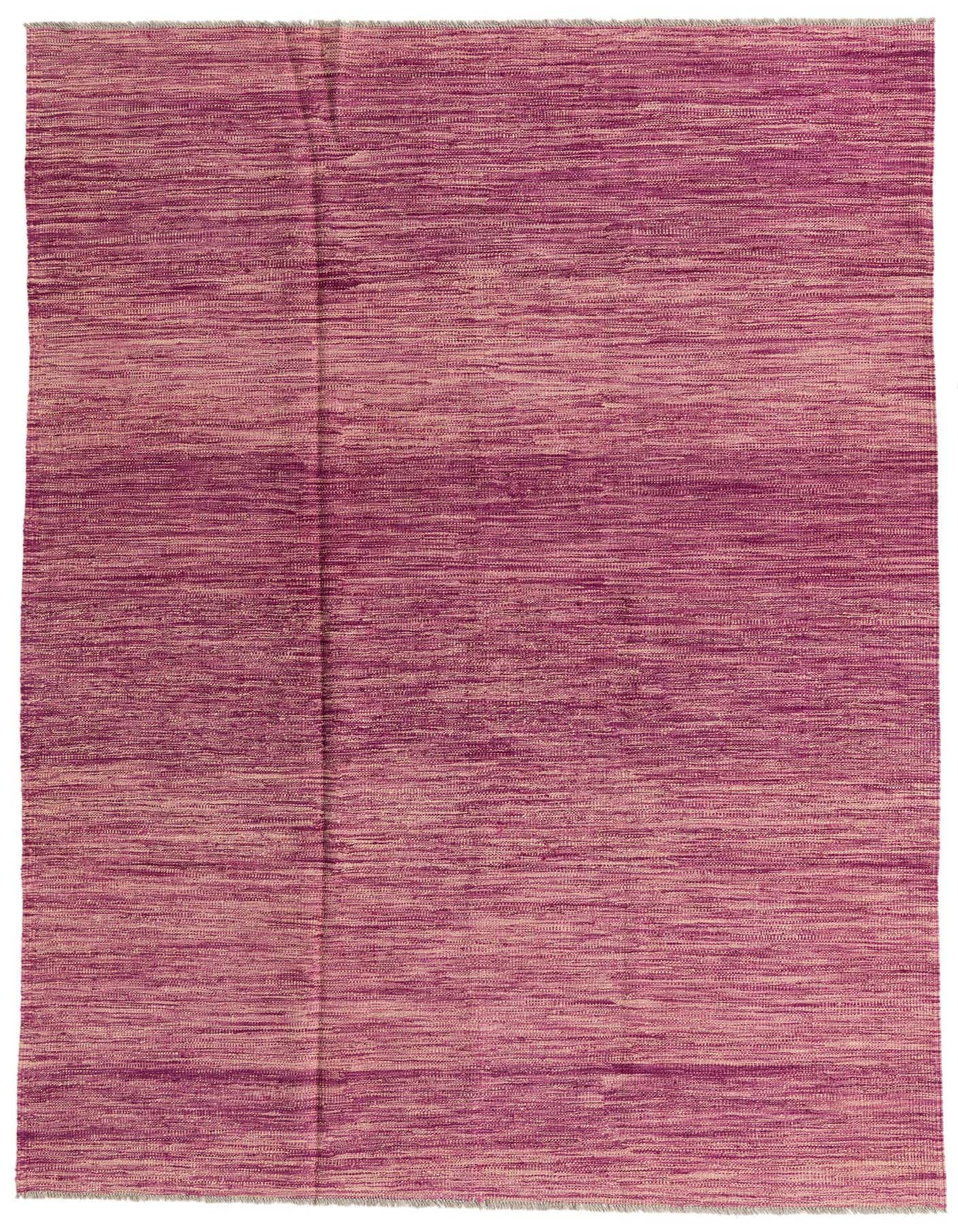A 5x8 rectangular Kilim Modern rug in shades of purple, featuring a flatweave texture with subtle horizontal variations.