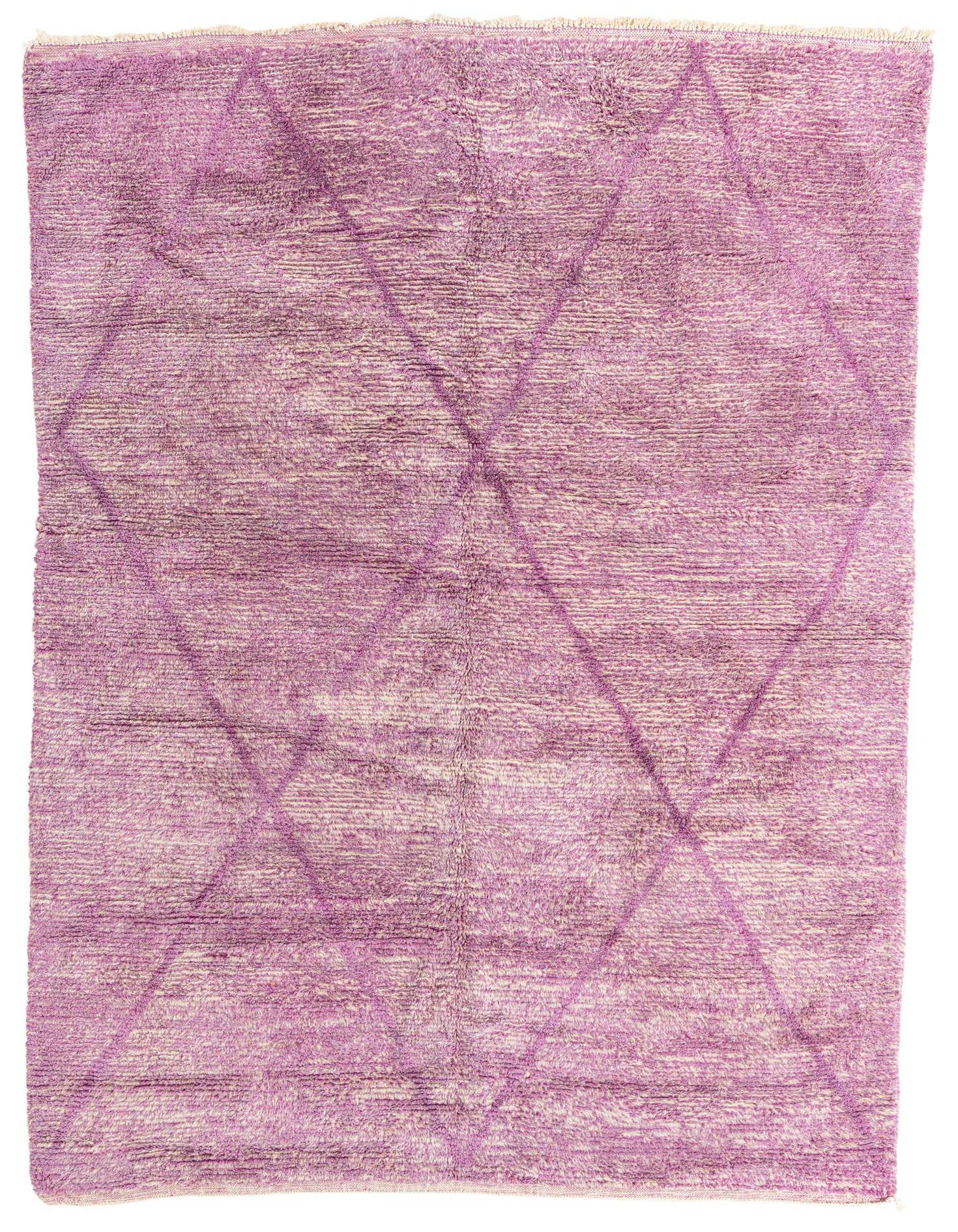 A 6x9 rectangular purple shag rug with a subtle tribal diamond pattern, ideal for a living room or bedroom.