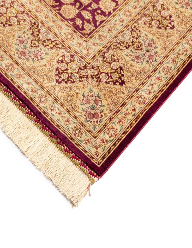 Detail image of  5' 3 x 7' 9  Hand Knotted Qom Silk Persian Rug