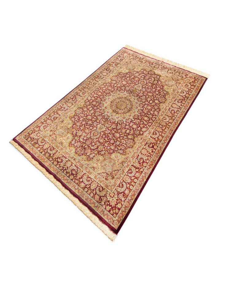 Detail image of  5' 3 x 7' 7  Hand Knotted Qom Silk Persian Rug