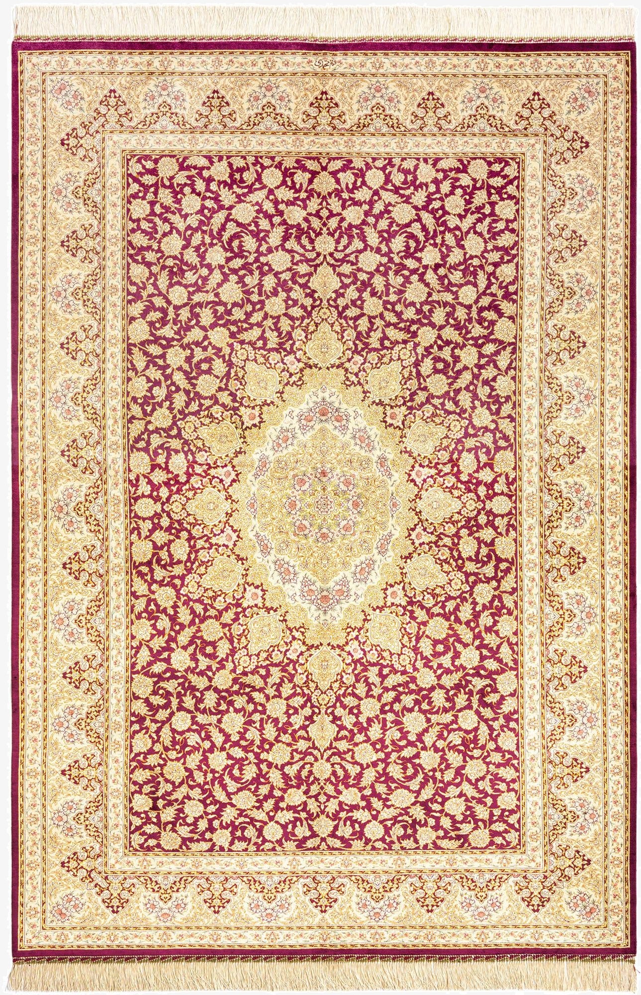  5' 3 x 7' 9  Hand Knotted Qom Silk Persian Rug