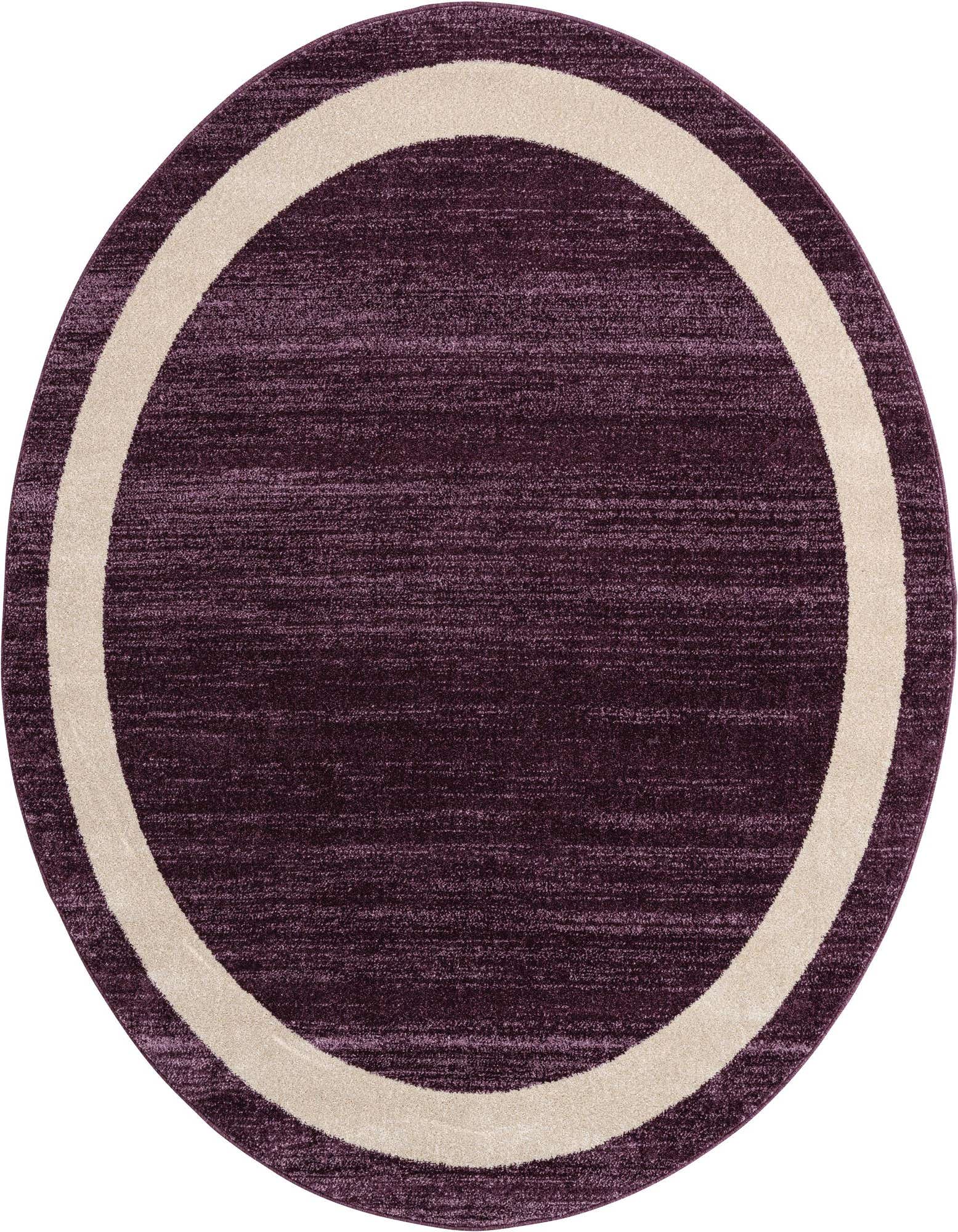 A 6' 0 x 6' 0 round purple area rug with a wide cream border, suitable for indoor spaces.