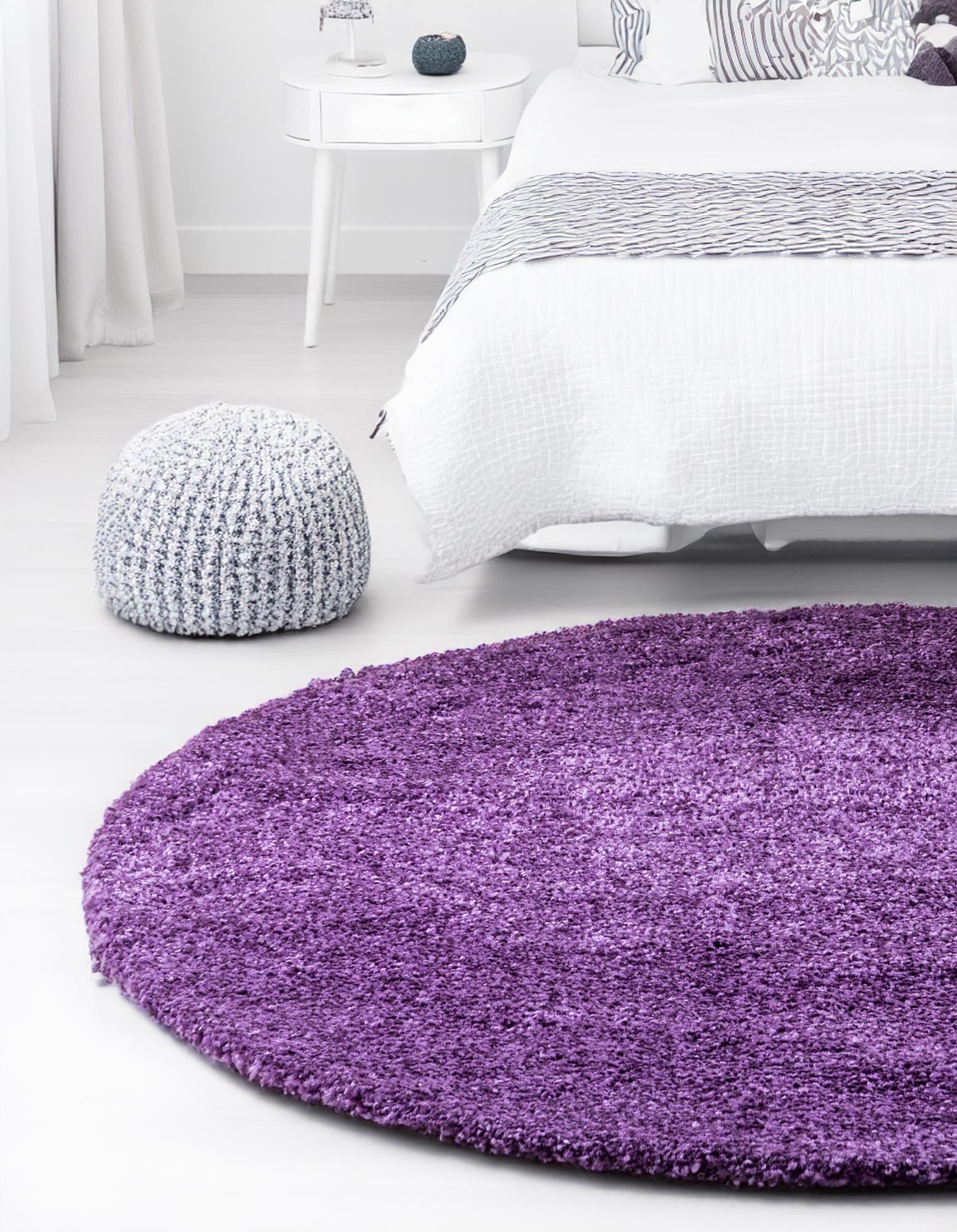 Violet 3' 3 x 3' 3 Solid Frieze Round Rug | Rugs.com