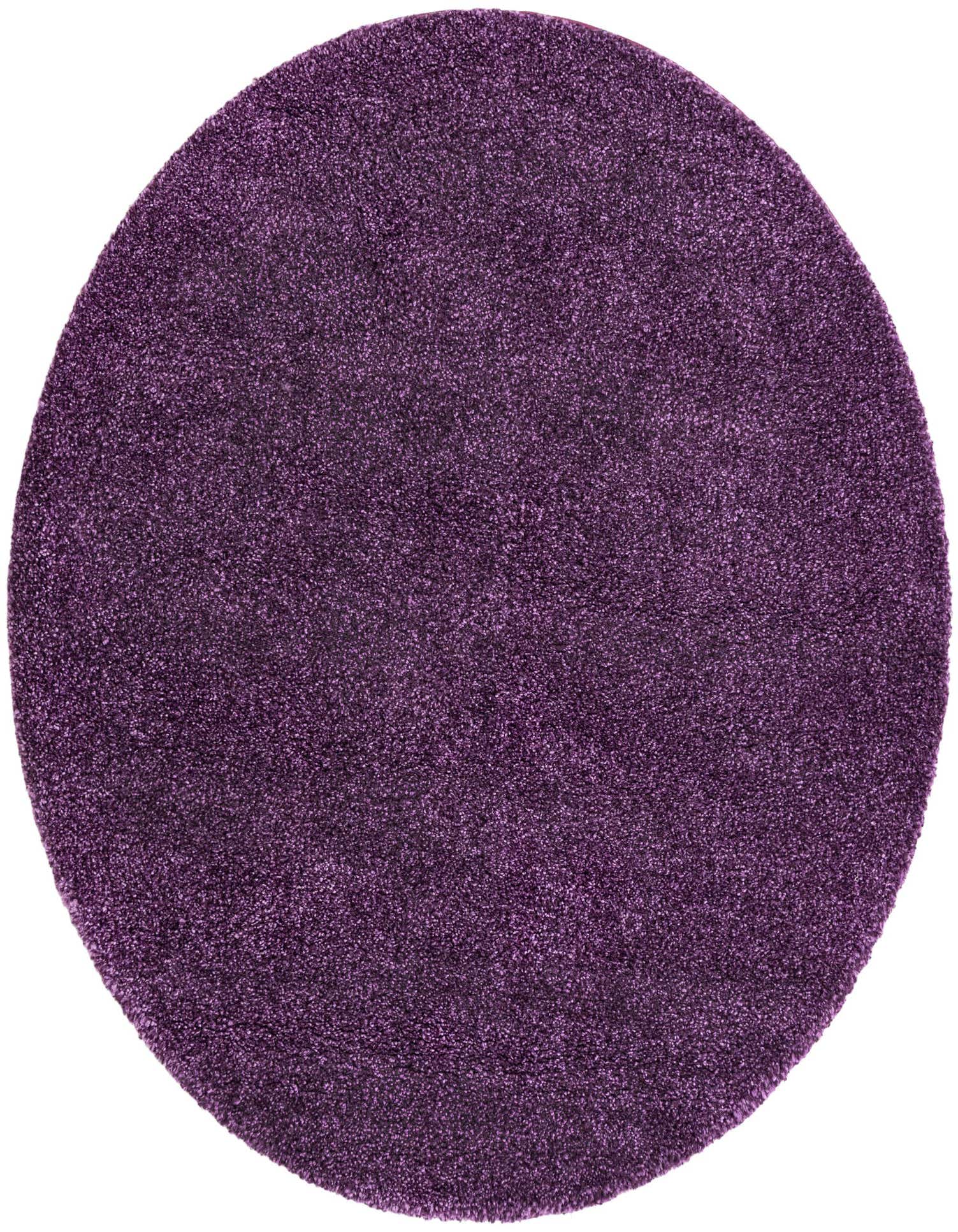 A 6' 0 x 6' 0 round purple shag rug with a textured pile, suitable for a kid's room.