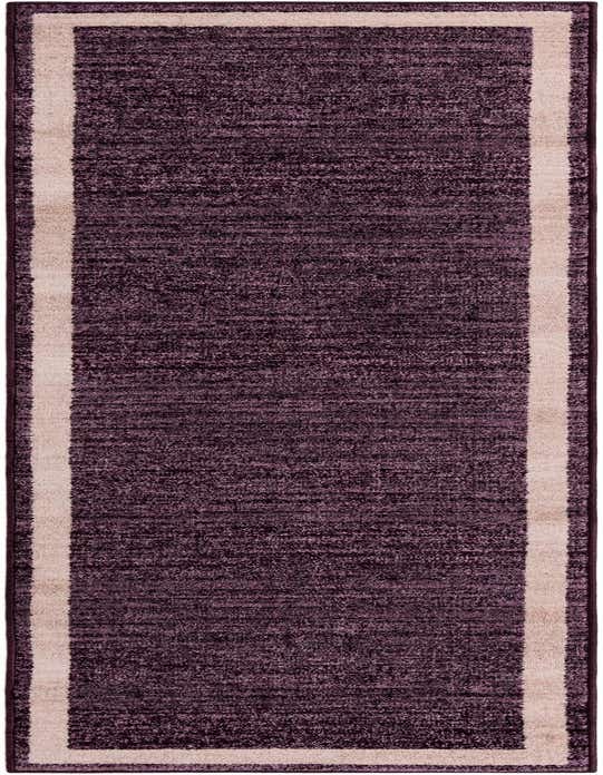 A 10 ft runner rug in shades of purple with a light beige border, perfect for a hallway.