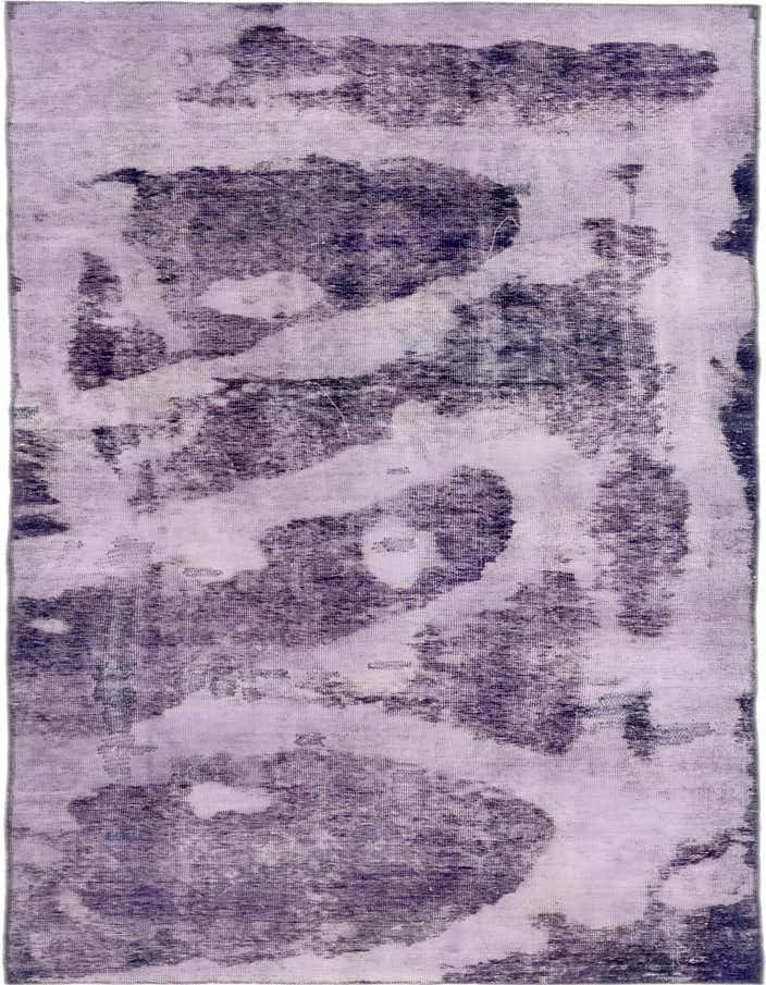 A 12 ft runner rug in shades of purple with an abstract, distressed vintage pattern, ideal for a hallway.