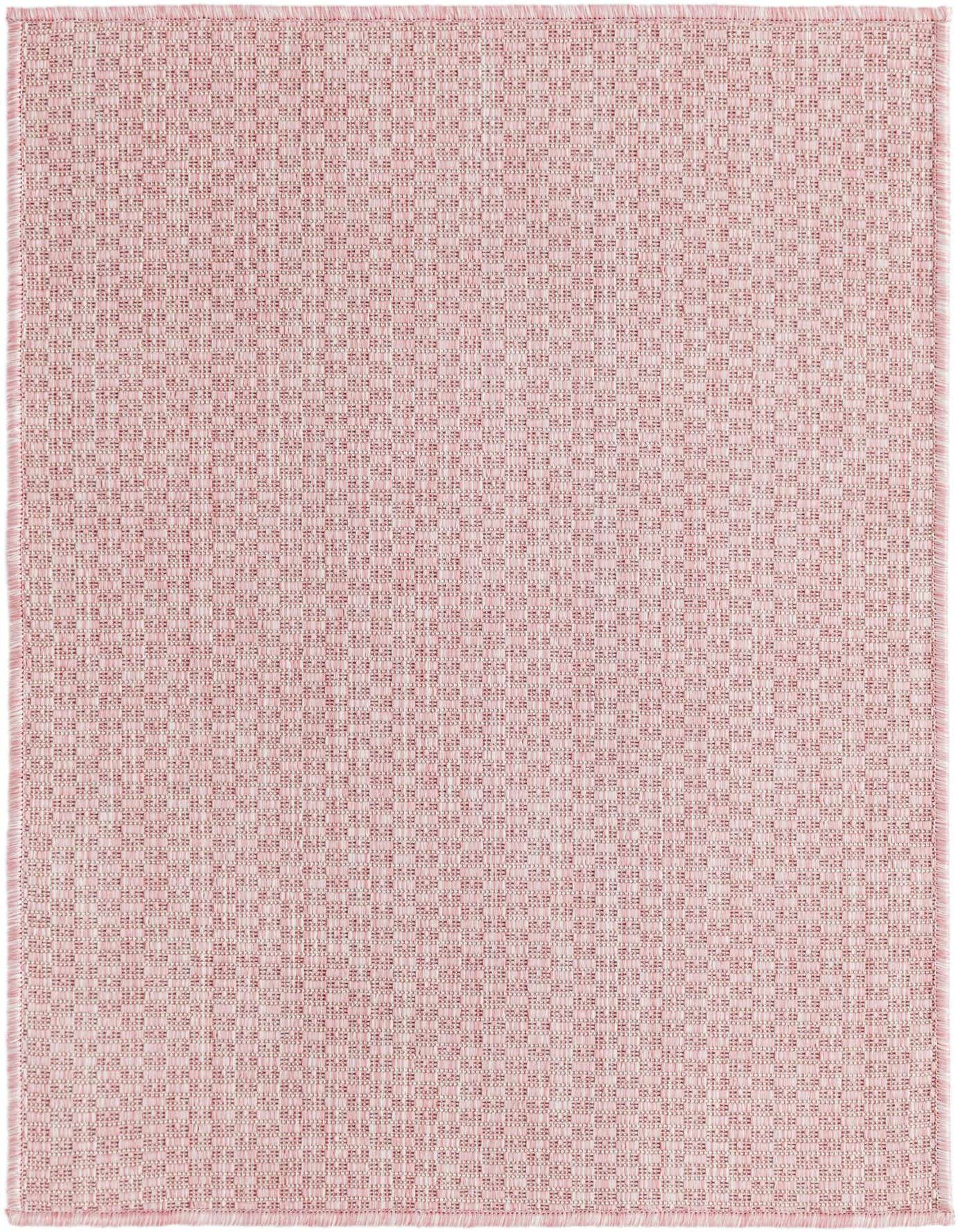 A 2x3 rectangular pink flatweave rug with a subtle textured pattern, suitable for indoor or outdoor use.