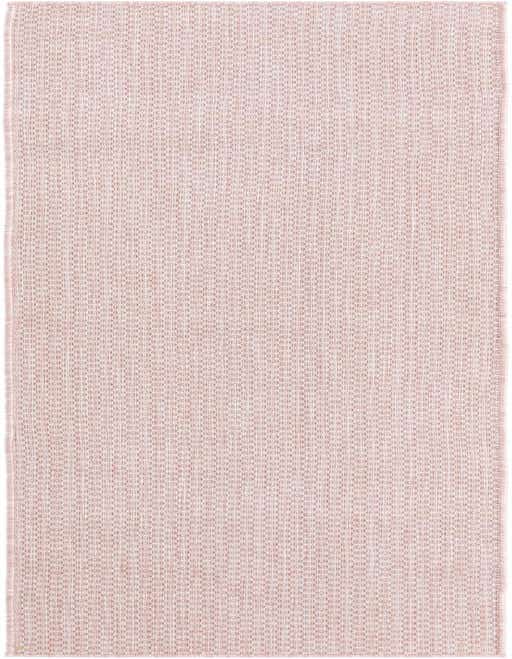 A textured 8 ft runner rug in a solid light pink color, suitable for indoor or outdoor use.
