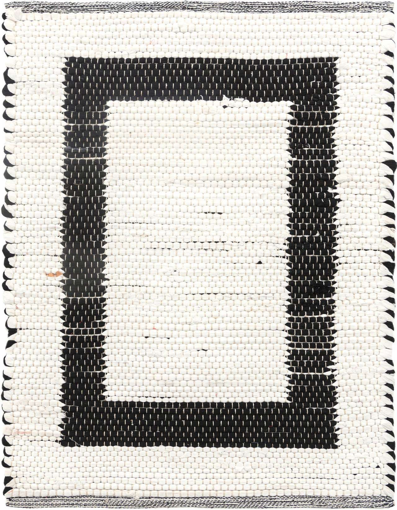 A 2x3 rectangular Chindi Jute rug featuring a bold black border pattern on an ivory and white textured flatweave.